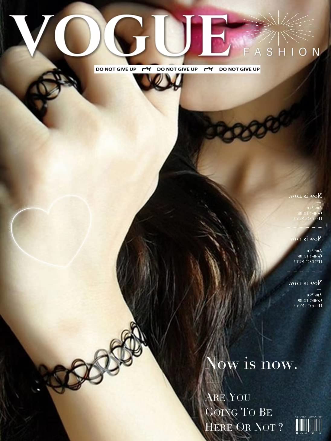 GAUEIOUR Bohemian Tattoo Choker Set - Hollow Out Woven Elastic Necklace, Bracelet & Ring Jewelry Set for Women | Gothic Punk Fashion Accessories | Perfect Gift for Girls (Black, 3-Piece Set) | Great for Music Festivals, Parties and Everyday Boho Style