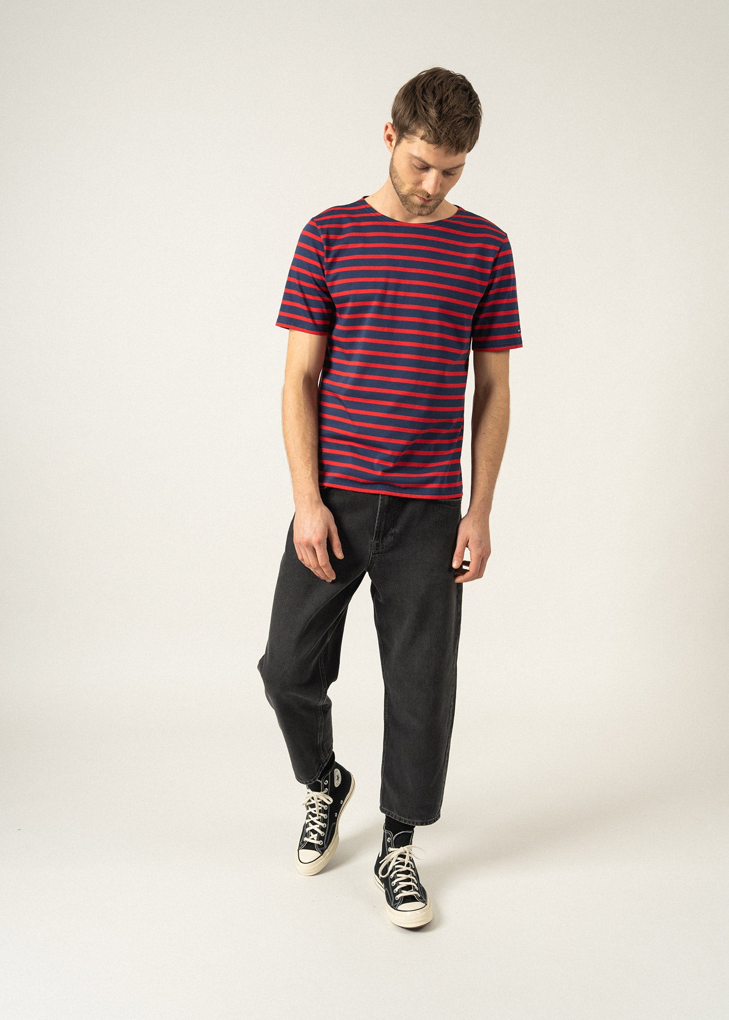 LEVANT MODERN Breton Stripe Short Sleeve Shirt for Men & Women | Soft 100% Cotton Comfort | Unisex Casual T-Shirt (Navy/Red) | Perfect for Beach, Summer Outfits & Casual Wear