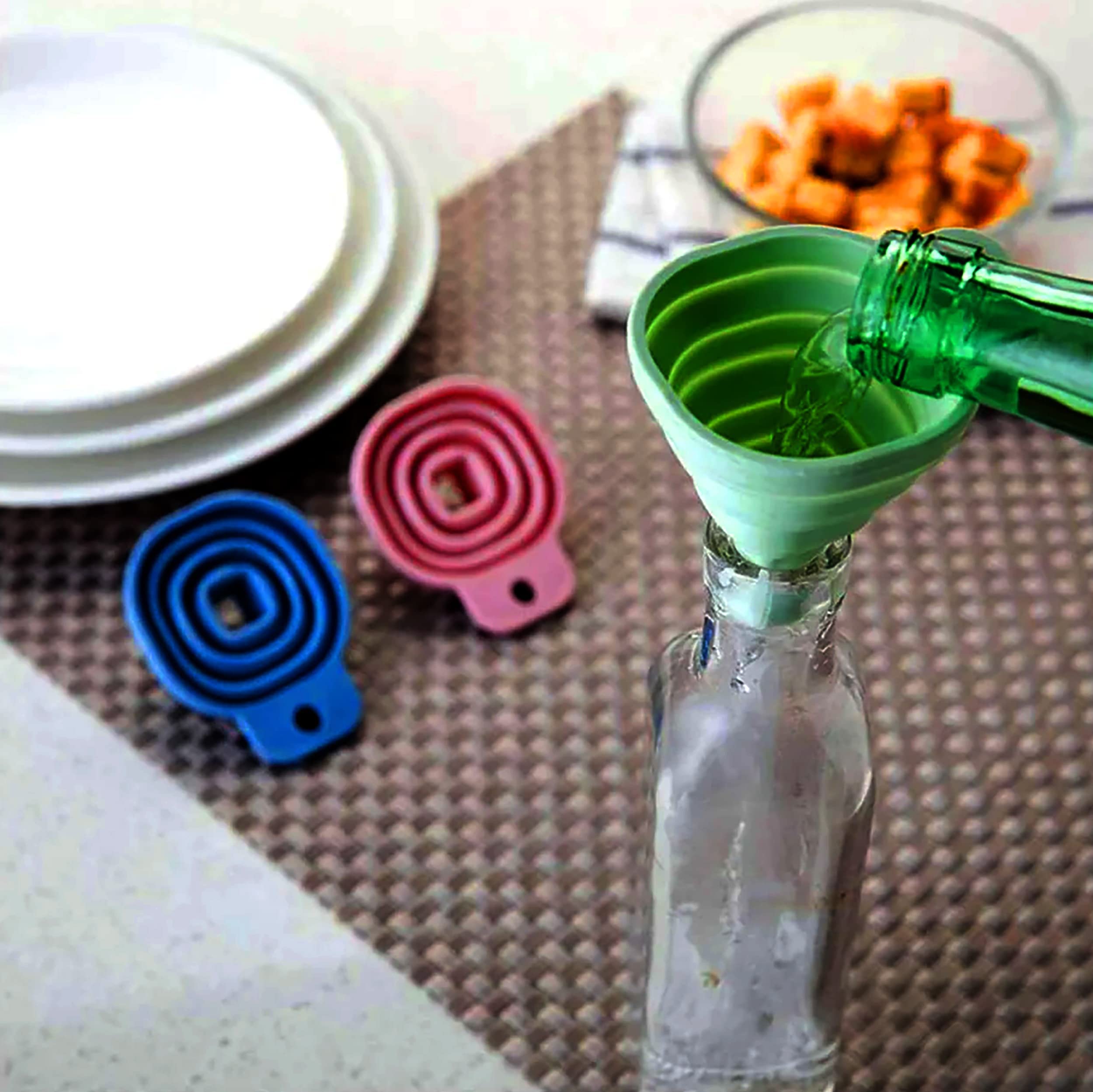 Heat Resistant Collapsible Silicone Funnel - Foldable Kitchen Funnel for Oil, Liquid, Syrup - Space Saving Bathroom & Cooking Essential (Pack of 2) - Perfect for Baking, DIY Projects & Home Organization