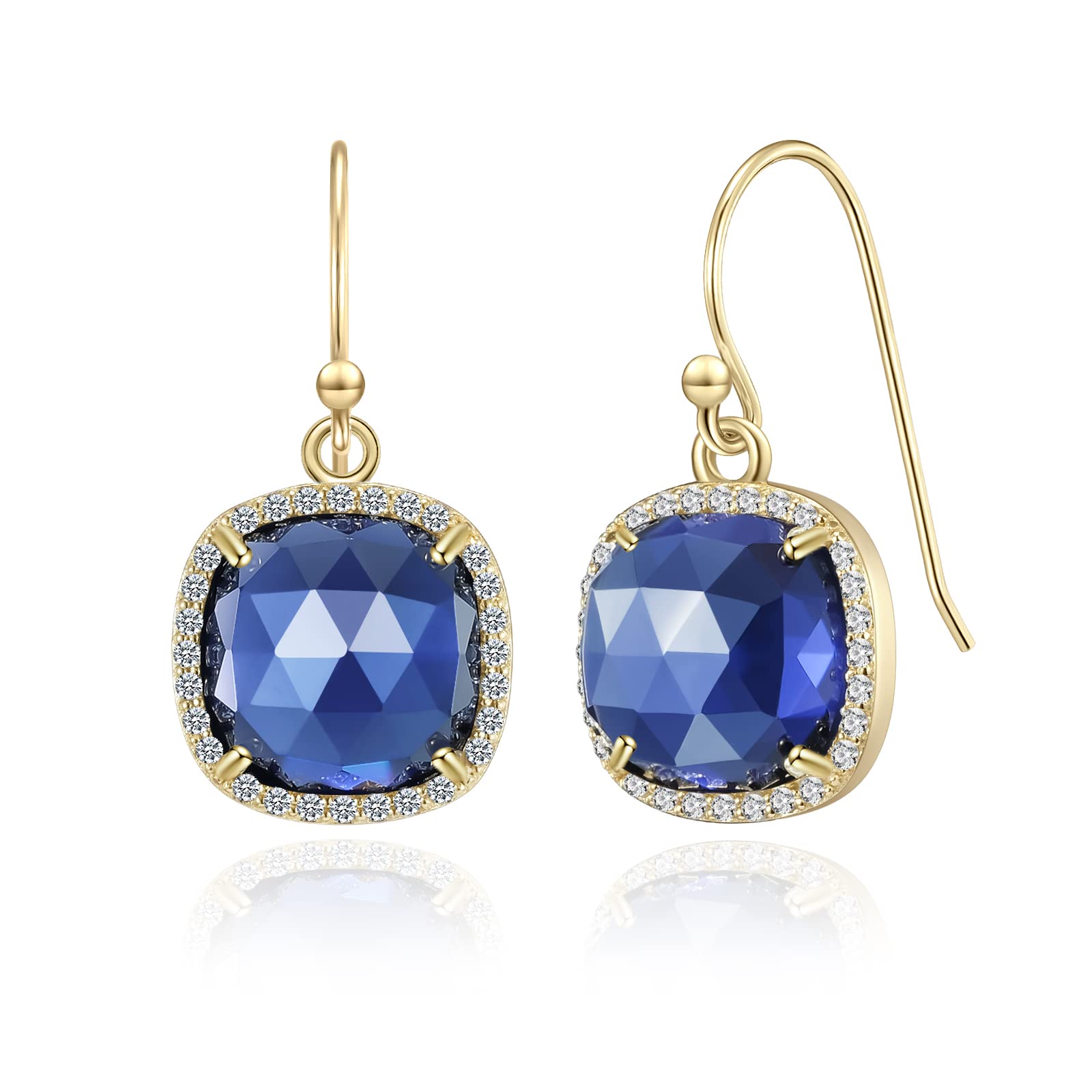 14k Gold/Rhodium Plated Natural Gemstone Dangle Earrings for Women - 10mm Genuine Gemstone Pendant Earrings | Valentine's Day, Mother's Day & Birthday Jewelry Gifts | Perfect for Weddings, Parties & Special Occasions