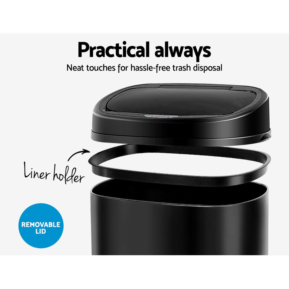 Devanti 58L Automatic Motion Sensor Trash Can - Hands-Free Touchless Kitchen Garbage Bin with Lid, Black - Perfect for Home, Office, and Bathroom Waste Disposal