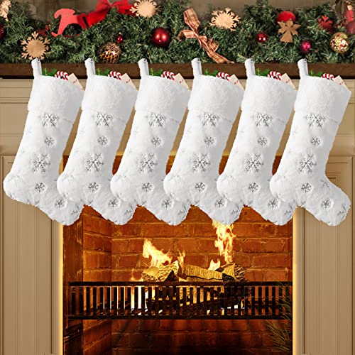 6 Pack White Silver Snowflakes