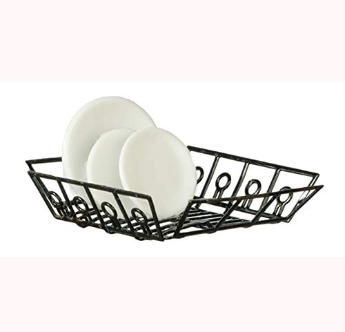 Miniature Black Dish Drainer with Tiny Dishes - Perfect for Dollhouse Kitchen Accessories by Town Square Miniatures | Ideal for Dollhouse Scenes, Miniature Displays & Collectors