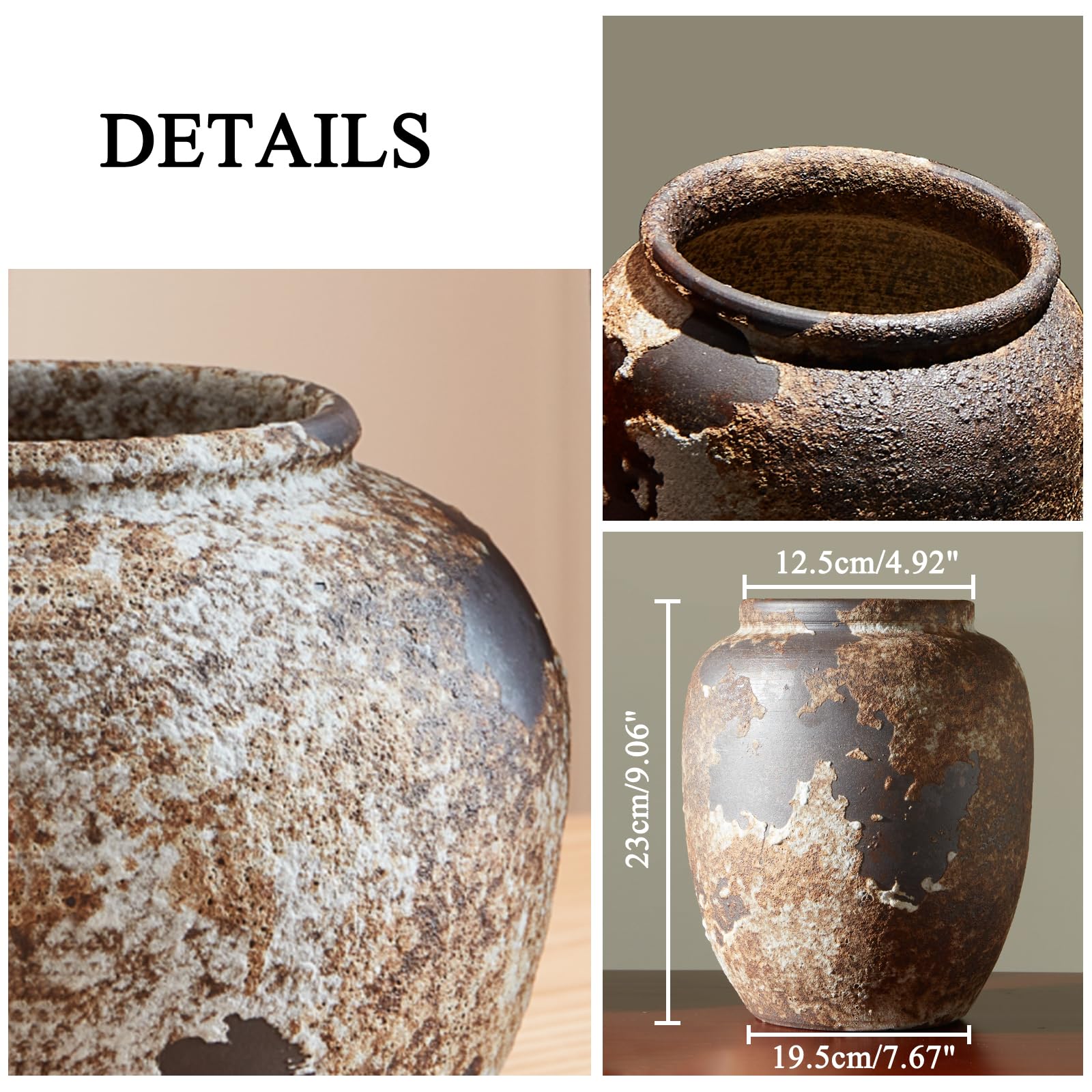 Rustic Terracotta Vase - Large Farmhouse Stone Flower Vase for Living Room Decor, Home Centerpiece, Perfect for Boho Wedding, Farmhouse Style & Modern Interior Design