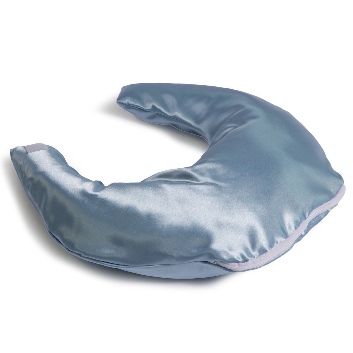 Hermell Products Crescent Pillow with Blue Satin Zippered Cover - Comfortable Neck Support Pillow for Travel, Home & Office Use