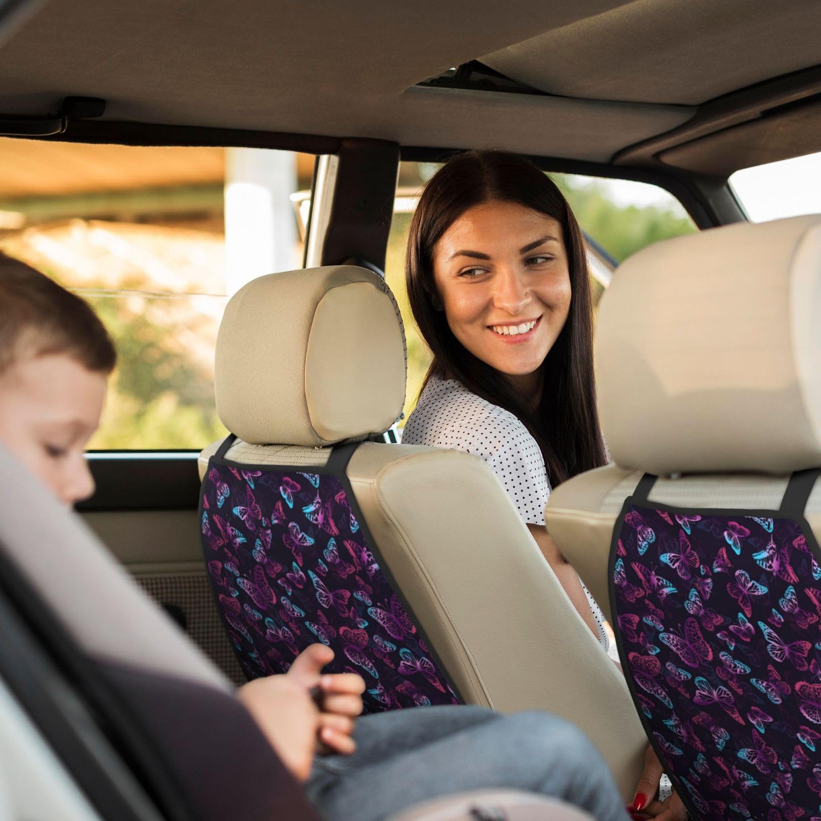 2-Piece Purple Butterfly Backseat Car Organizer - Car Seat Storage Organizer with Pockets | Perfect for Road Trips, Family Travel & Keeping Kids' Toys Organized