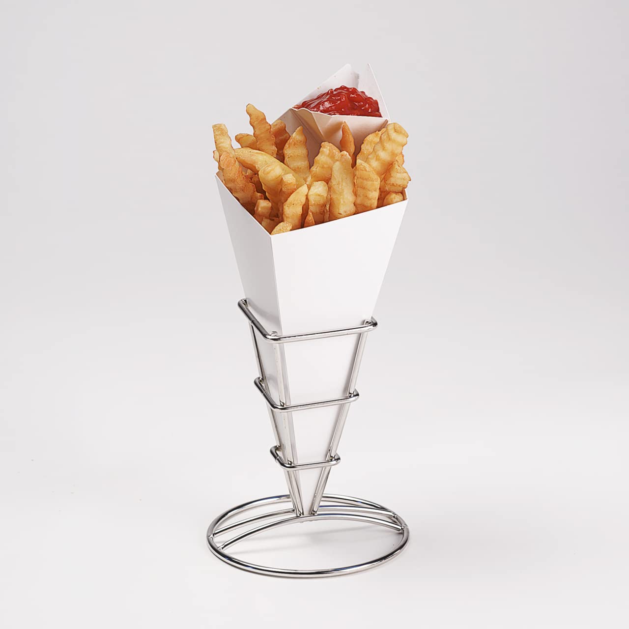 G.E.T. 4-21644 Square Metal French Fry Cone Holder - Iron Chrome Stand for Snacks & Fries (Paper Cone Sold Separately) - Perfect for Restaurants, Food Trucks & Home Kitchen Use