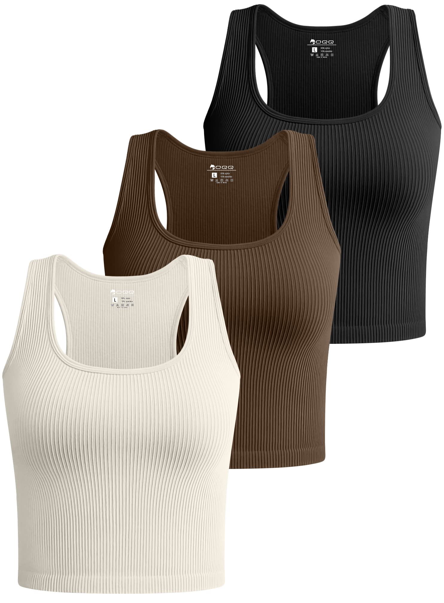 OQQ Women's 3-Piece Ribbed Crop Tank Tops - Racerback Workout Shirts for Yoga, Gym & Summer 2025 Trendy Sleeveless Activewear - Perfect for Fitness, Running & Casual Wear
