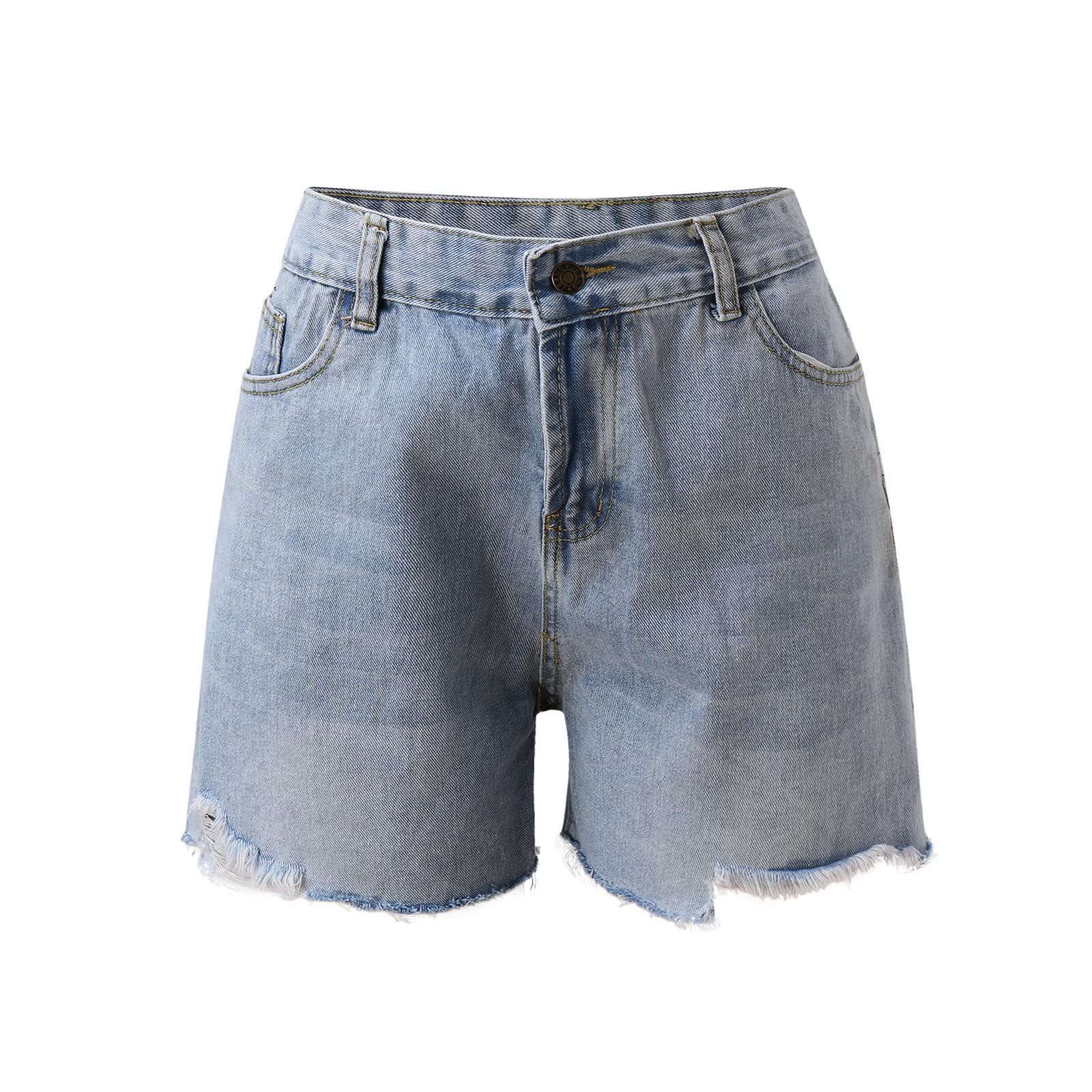 Women's Stretch High Waist Denim Shorts - Trendy Blue Cut Off Jean Shorts with Pockets & Buttons | Perfect for Summer Outfits, Beach Vacations & Casual Street Style
