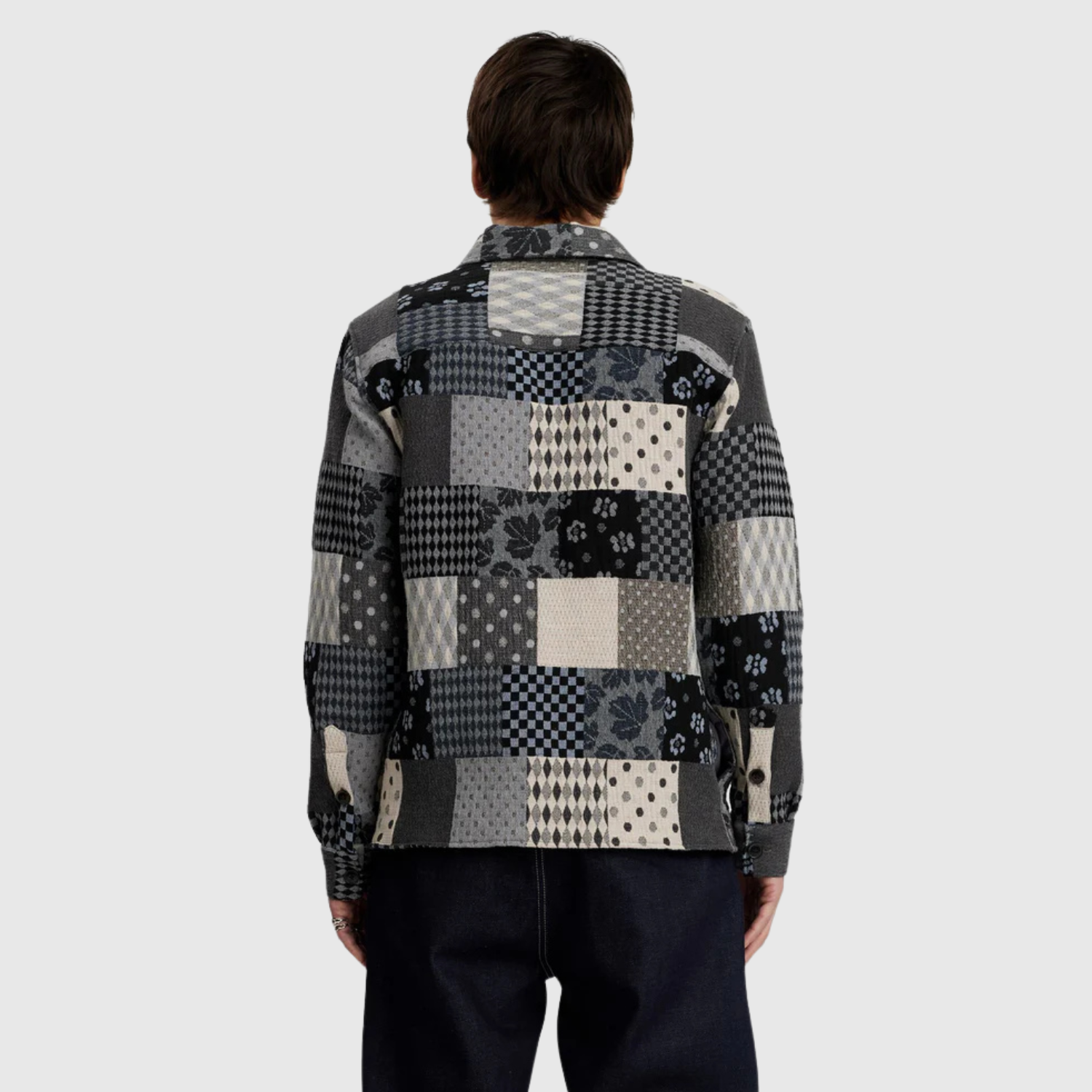 Akoscar Patchwork Overshirt for Men - Stylish Cloud Blue Denim Jacket with Unique Design | Perfect for Casual Outfits, Streetwear & Layering