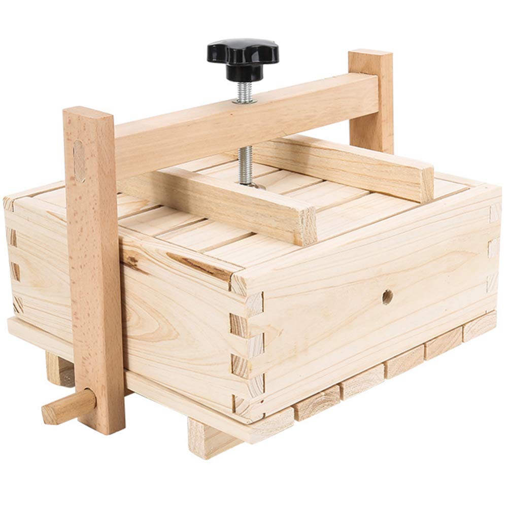DOITOOL 5.11x5.11x3.73 Inch Wooden Tofu Press Maker Kit - Handcrafted Tofu & Cheese Strainer Box for Homemade Soy Milk, Vegan Cooking & DIY Kitchen Projects