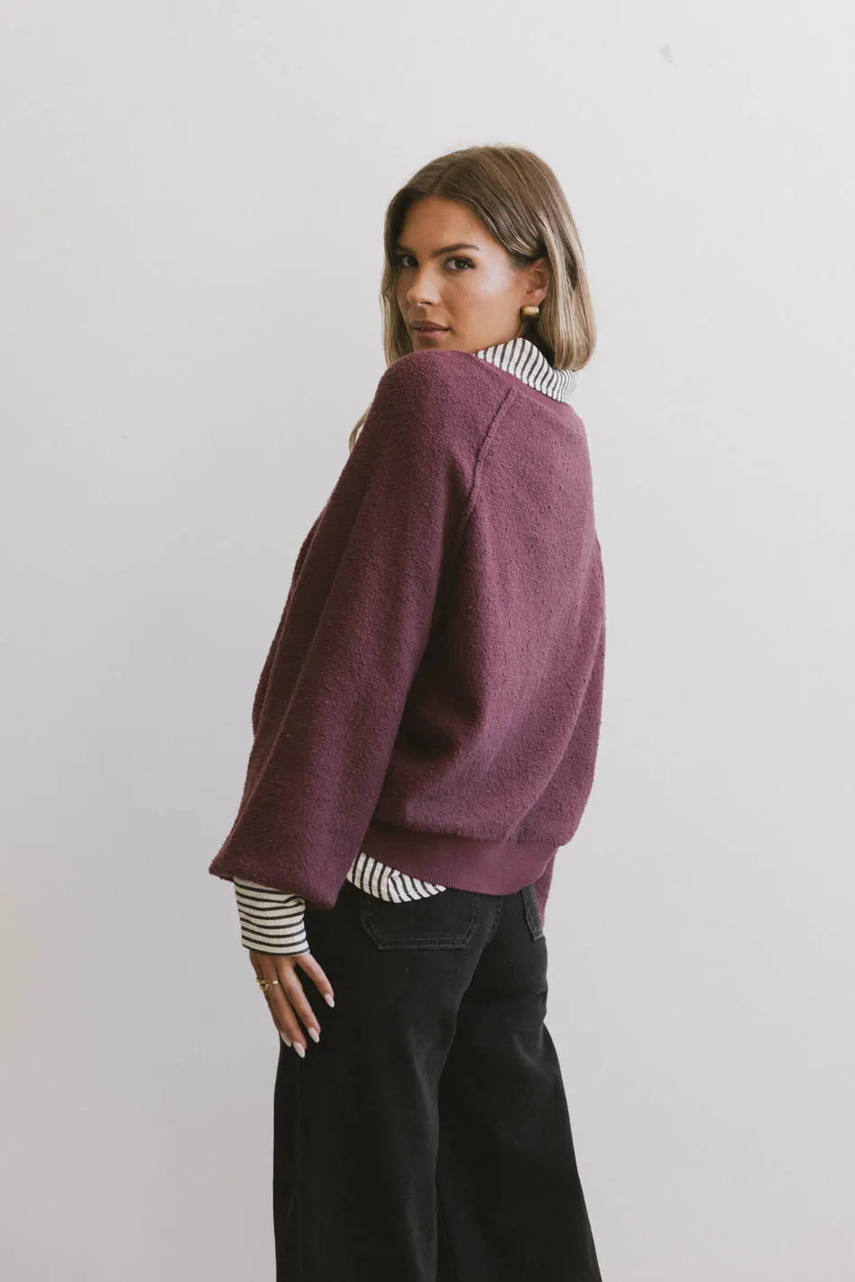 Annaleah Textured Burgundy Sweatshirt for Women | Cozy Pullover with Soft Fabric | Perfect for Casual Outfits, Lounge Wear & Fall Fashion