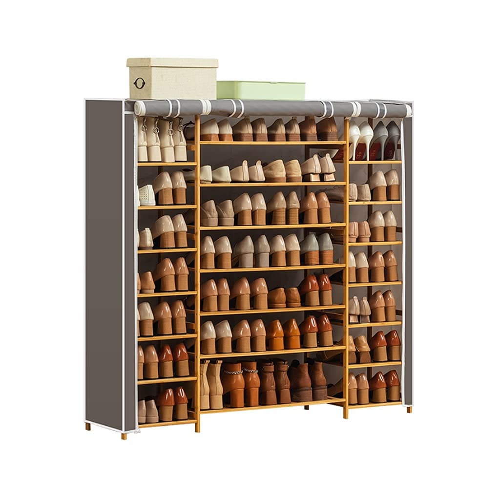 8-Tier Shoe Rack Organizer with Nonwoven Fabric Cover - Portable 3-Row Shoe Storage Cabinet Tower for Closet, Entryway & Bedroom Organization (Color: C) | Space-Saving Shoe Shelf for Home & Apartment