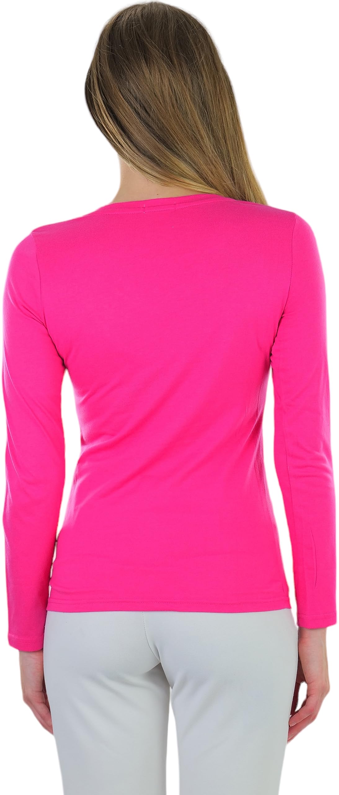 ToBeInStyle Women’s Everyday Layering V-Neck Long Sleeve Cotton Blend T-Shirts - Soft Casual Basic Tees for Work, Lounge & Layering Outfits