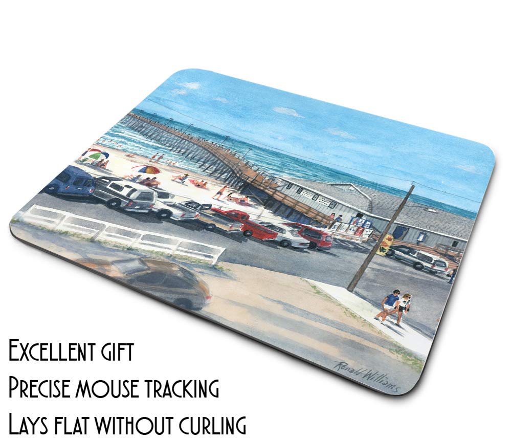 Kure Beach Pier Hand Painted Mouse Pad - Ronald Williams Art Reproduction - Non-Slip Rubber Base Square Gaming Mousepad for Computer, Laptop & Office Desk - Perfect for Gamers, Graphic Designers & Home Office Use
