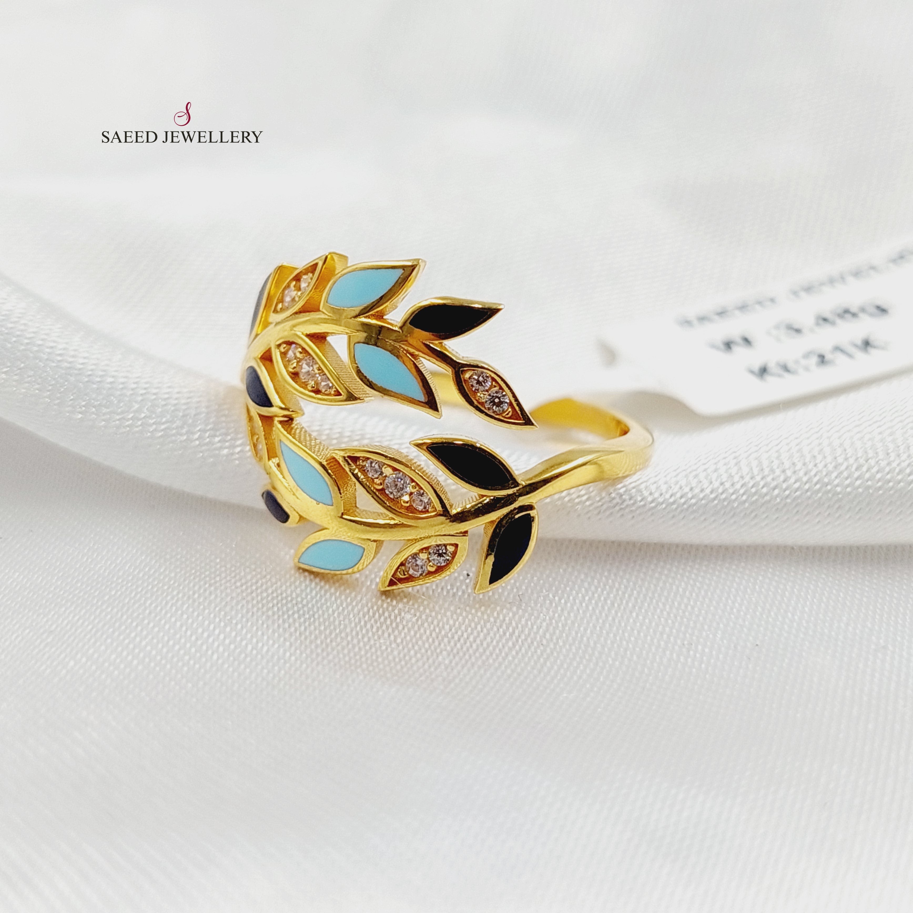 Enameled & Zircon Studded Leaf Ring - Elegant Nature-Inspired Jewelry for Women - Perfect for Weddings, Parties & Everyday Wear