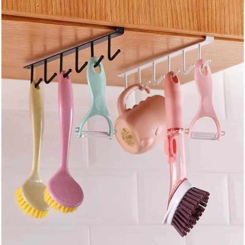 Stainless Steel Under Shelf Coffee Mug Holder Rack - 10 Hooks, Black | Space-Saving Kitchen Organizer for Cabinets & Countertops | Perfect for Mugs, Cups & Utensils in Home, Office or Restaurant