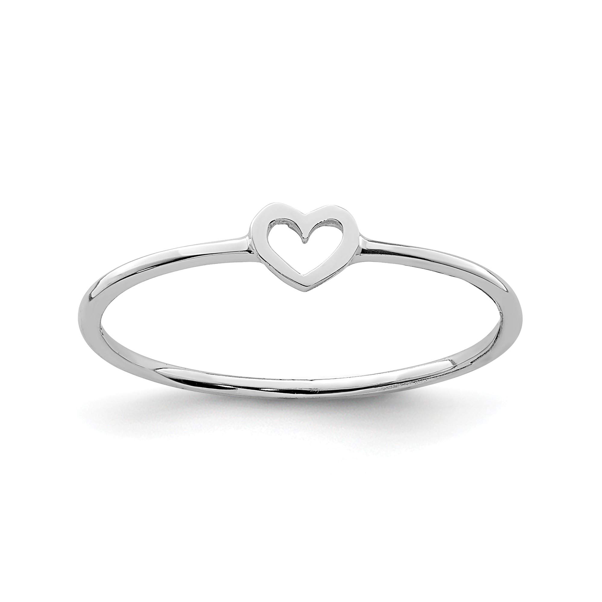14K White Gold Polished Heart Ring - Size 7 | Elegant Valentine's Gift, Anniversary Jewelry for Women, Perfect for Romantic Occasions & Special Dates
