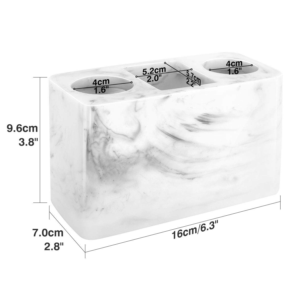 Luxspire Electric Toothbrush Holder with 3 Slots - Large Marble Toothbrush & Toothpaste Stand - Resin Bathroom Organizer for Vanity Counter & Sink - Ink White - Perfect for Modern Bathrooms & Spa-Style Decor