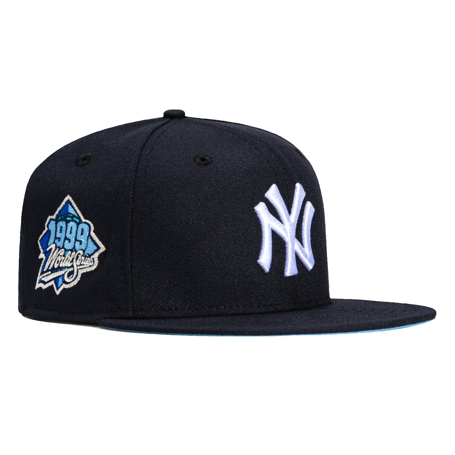 New Era 59Fifty New York Yankees 1999 World Series Patch Light Blue UV Hat - Navy Blue Adjustable Baseball Cap for Men & Women - Perfect for Baseball Games, Streetwear Fashion & Sun Protection