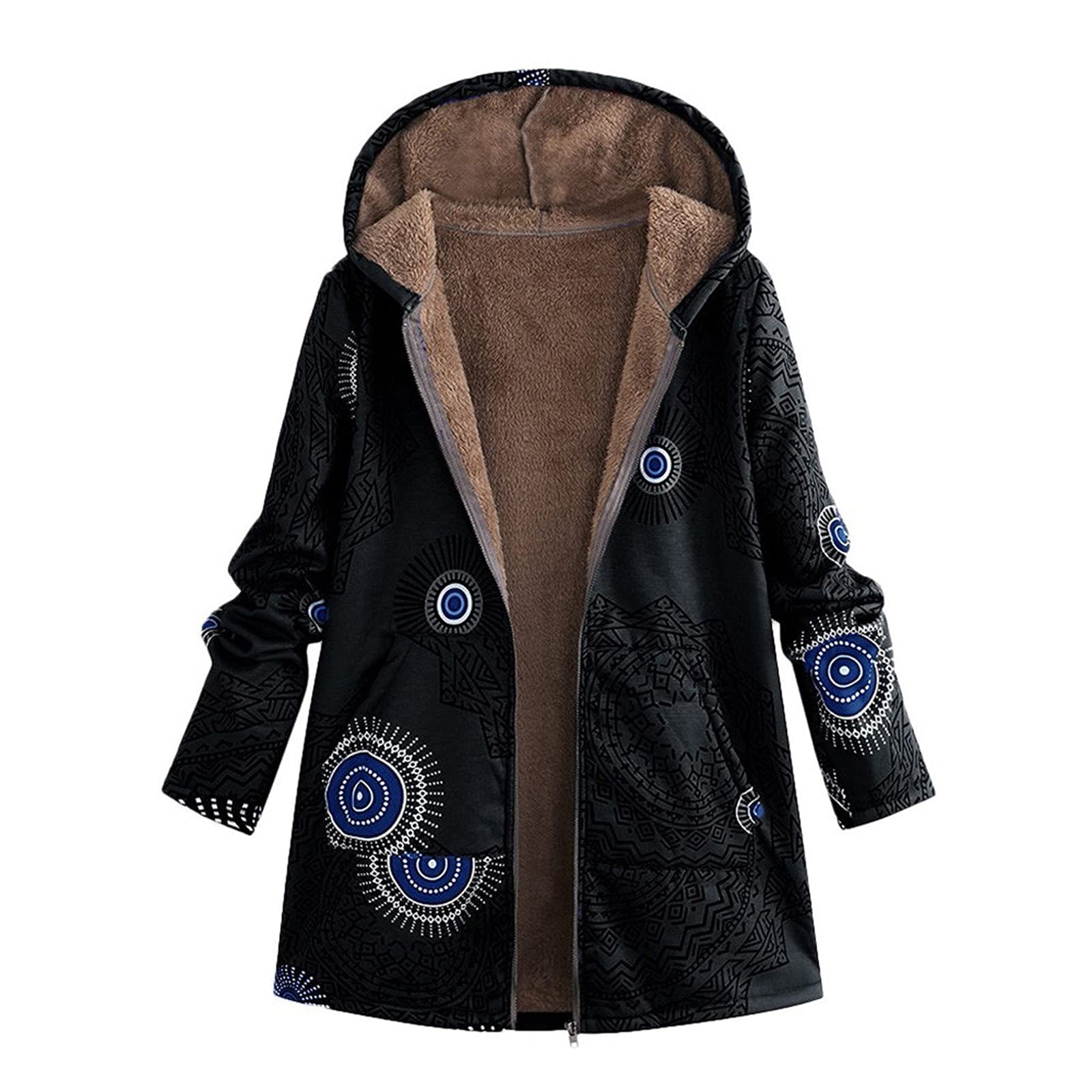 Women's Fleece Hooded Jacket with Pockets - Soft Plush Winter Coat for Casual Wear, Outdoor Activities & Cold Weather Fashion