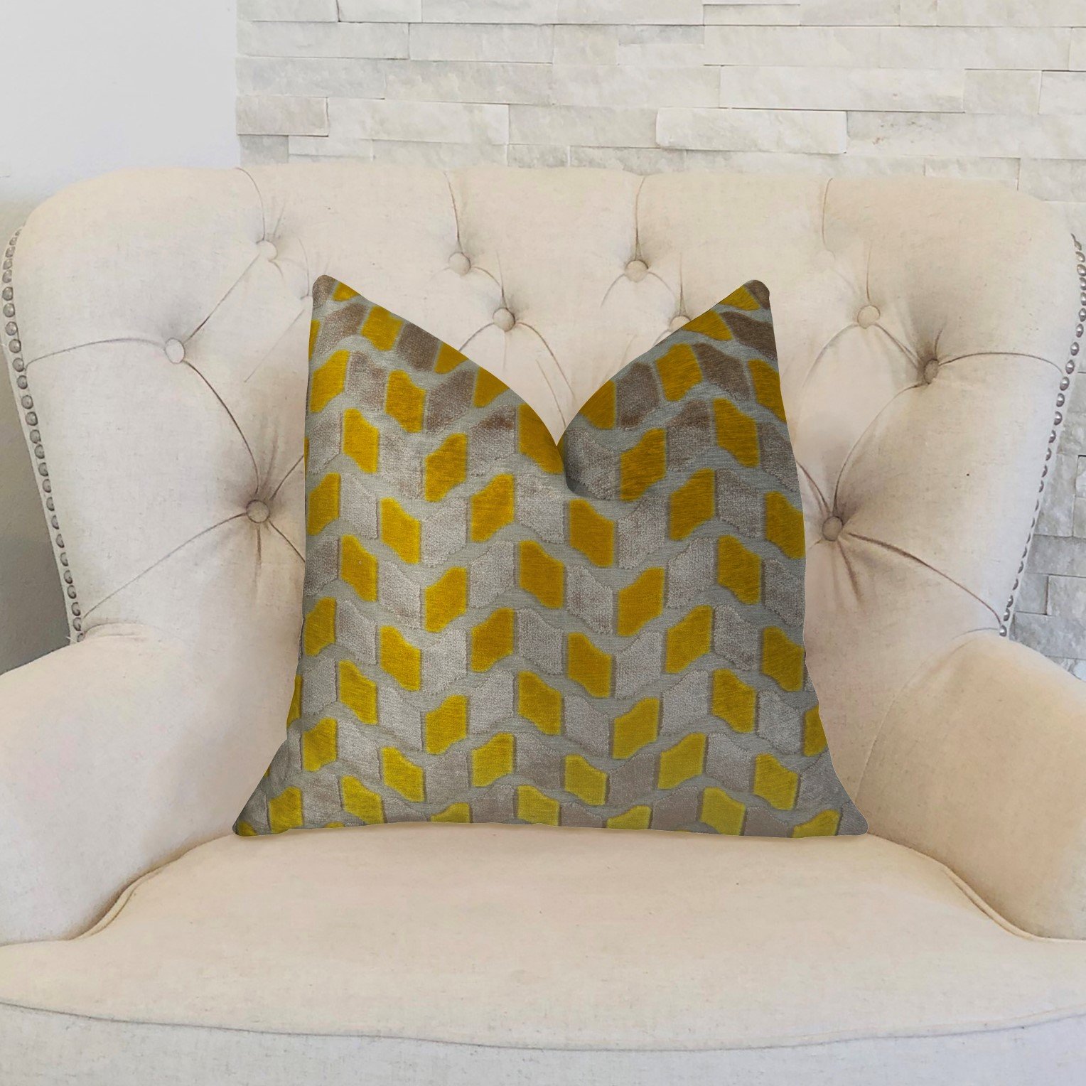 Plutus Gold Snow Handmade Luxury Pillow - 18x18 Inch Hypoallergenic Decorative Throw Pillow for Sofa, Bed, Couch - Elegant Home Decor & Gift Idea