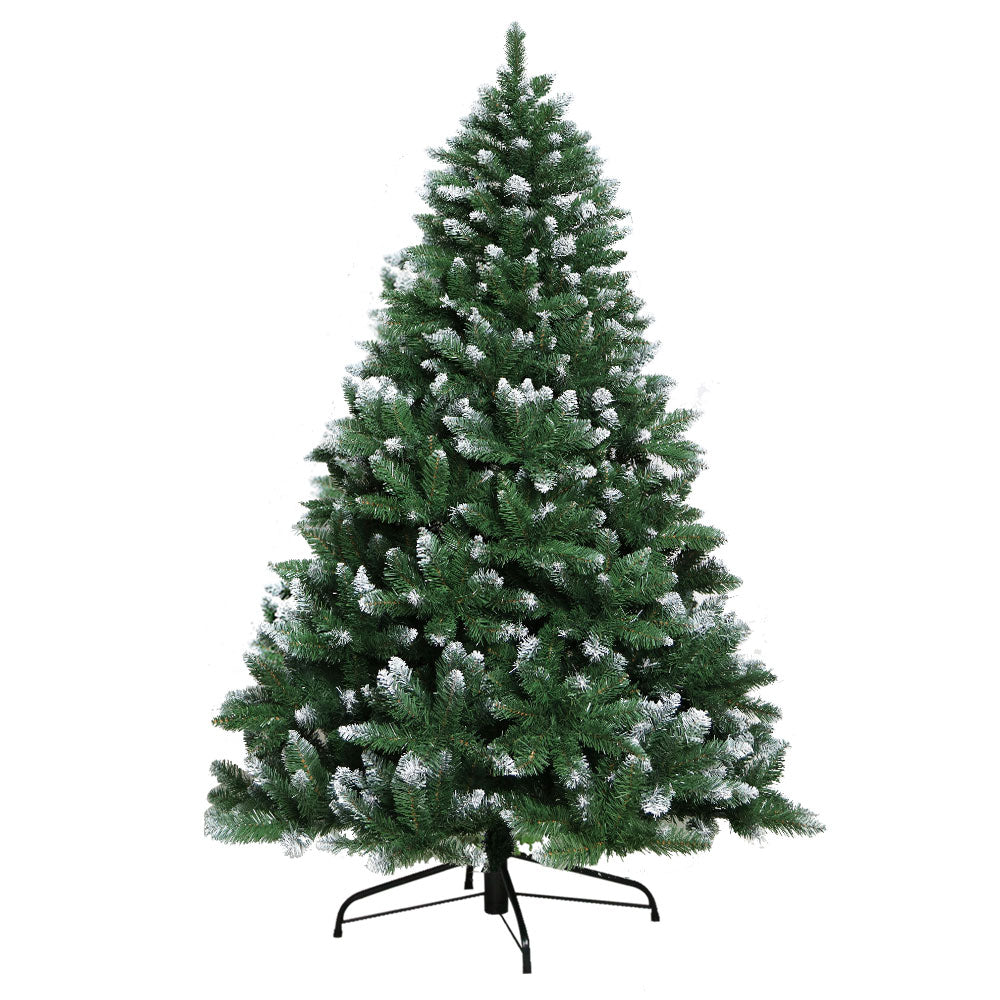 2.4M Snowy Green Christmas Tree with 1400 Tips - Premium Xmas Decorations for Home, Office & Holiday Parties