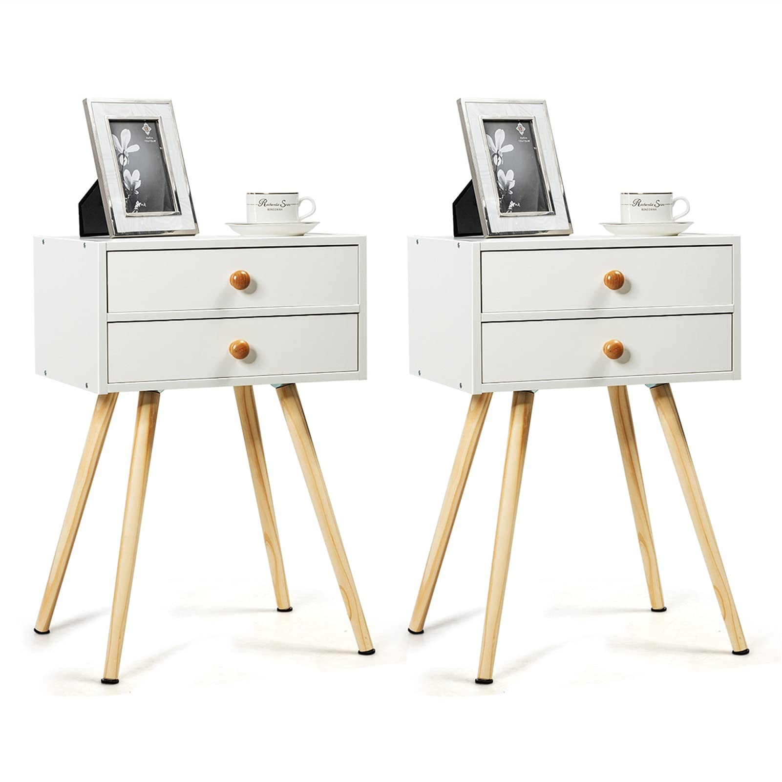 Modern Nightstand Set of 2 - White Bedside Tables with 2 Drawers for Bedroom, Large Storage End Tables for Home Furniture | Perfect for Small Spaces, Apartment Living & Guest Room Decor