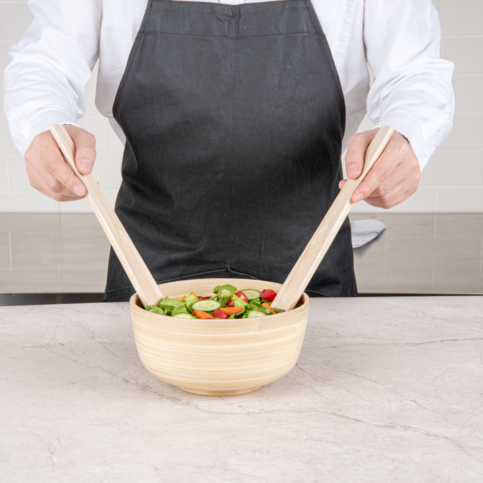 Bambuddha Natural Spun Bamboo Salad Servers Set - 2 Piece Eco-Friendly Utensils (9.75