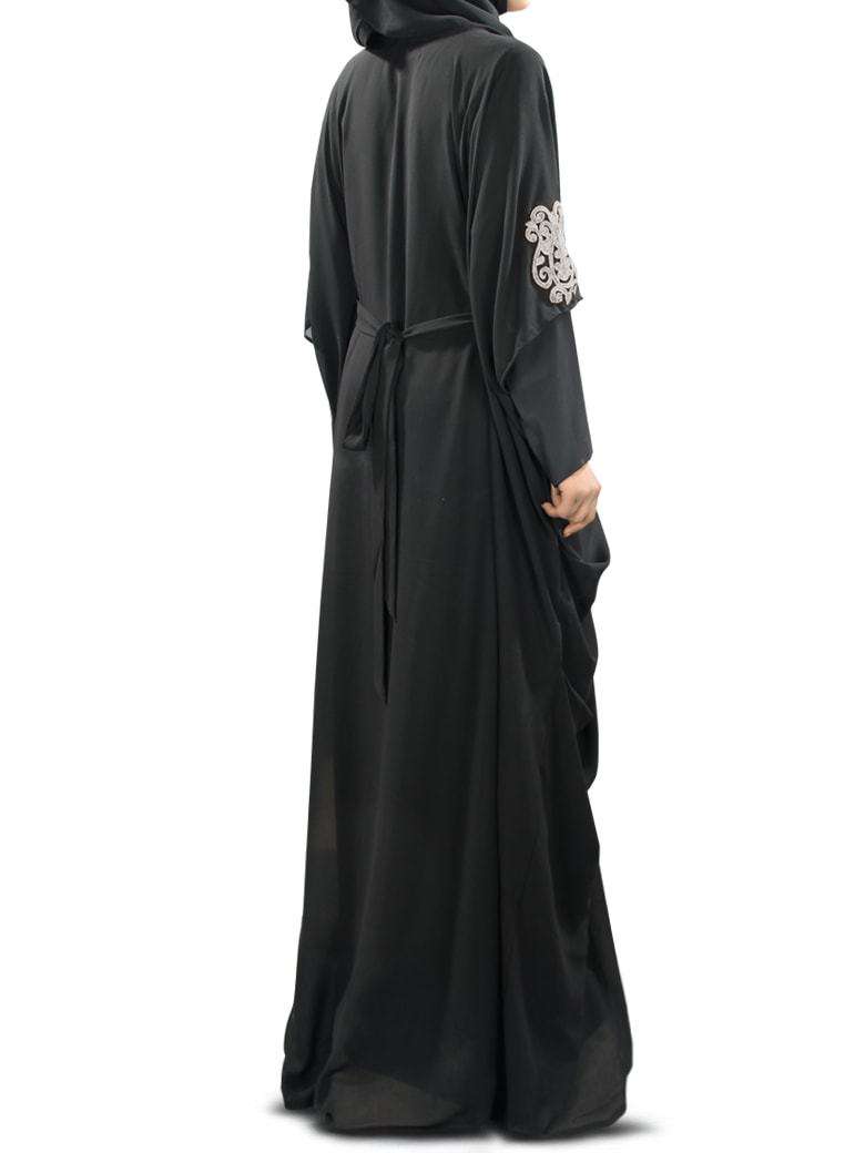 Amara Silver Embroidered Black Kaftan Dress for Women - Elegant Boho Maxi Dress for Beach, Party & Special Occasions