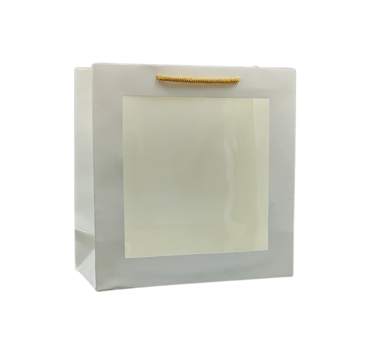 Arrow Paper Products White Transparent Window Gift Bags - 9x9x4 Inches, Pack of 10 | Printed Party Favor Bags for Weddings, Birthdays, Holidays & Special Occasions | Perfect for Candy, Cookies, Small Gifts & Party Favors