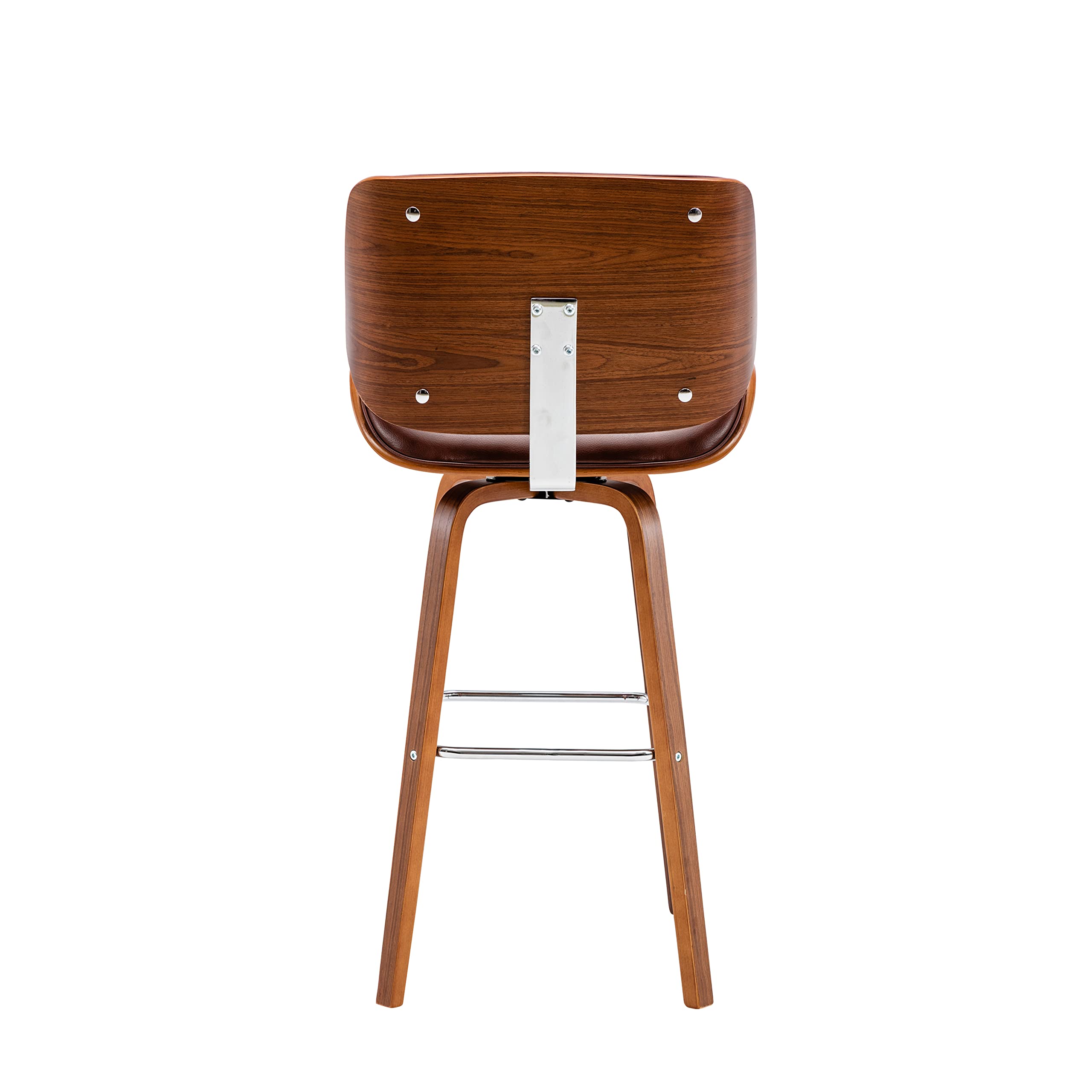 Porthos Home Oma Swivel Bar Stool - PU Leather Upholstered Counter Stool with Walnut Wood Legs & Chrome Footrest, Armless Design for Kitchen Island, Breakfast Bar or Home Pub - Perfect for Entertaining & Casual Dining