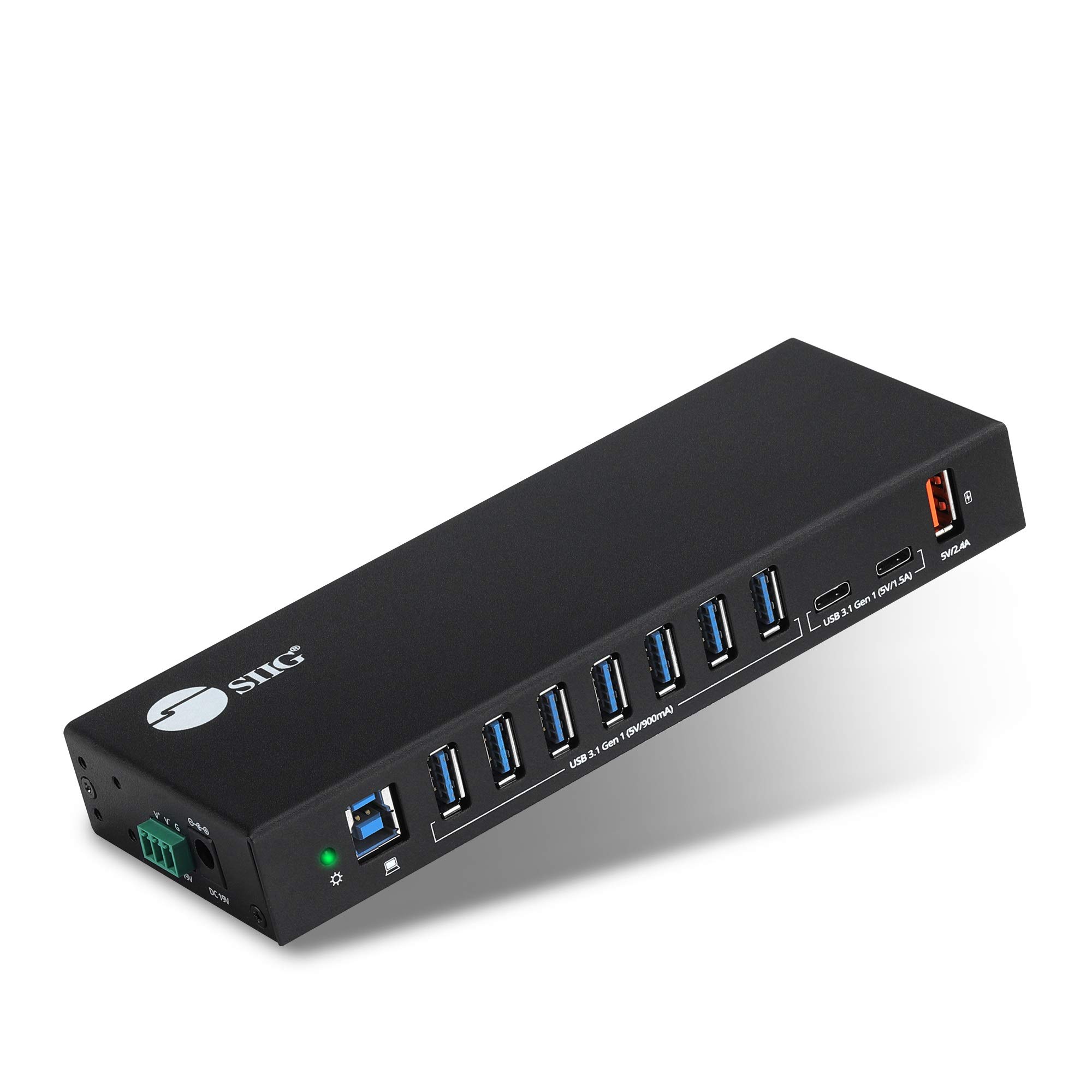 SIIG 10-Port Industrial USB C & USB 3.1 Hub with Power Adapter - Multi-Port Expander for Desktop, Laptop, Tablet, Phone, External HDD, Keyboard & Mouse - Ideal for Office, Gaming & Home Workspace Setup (ID-US0811-S1)