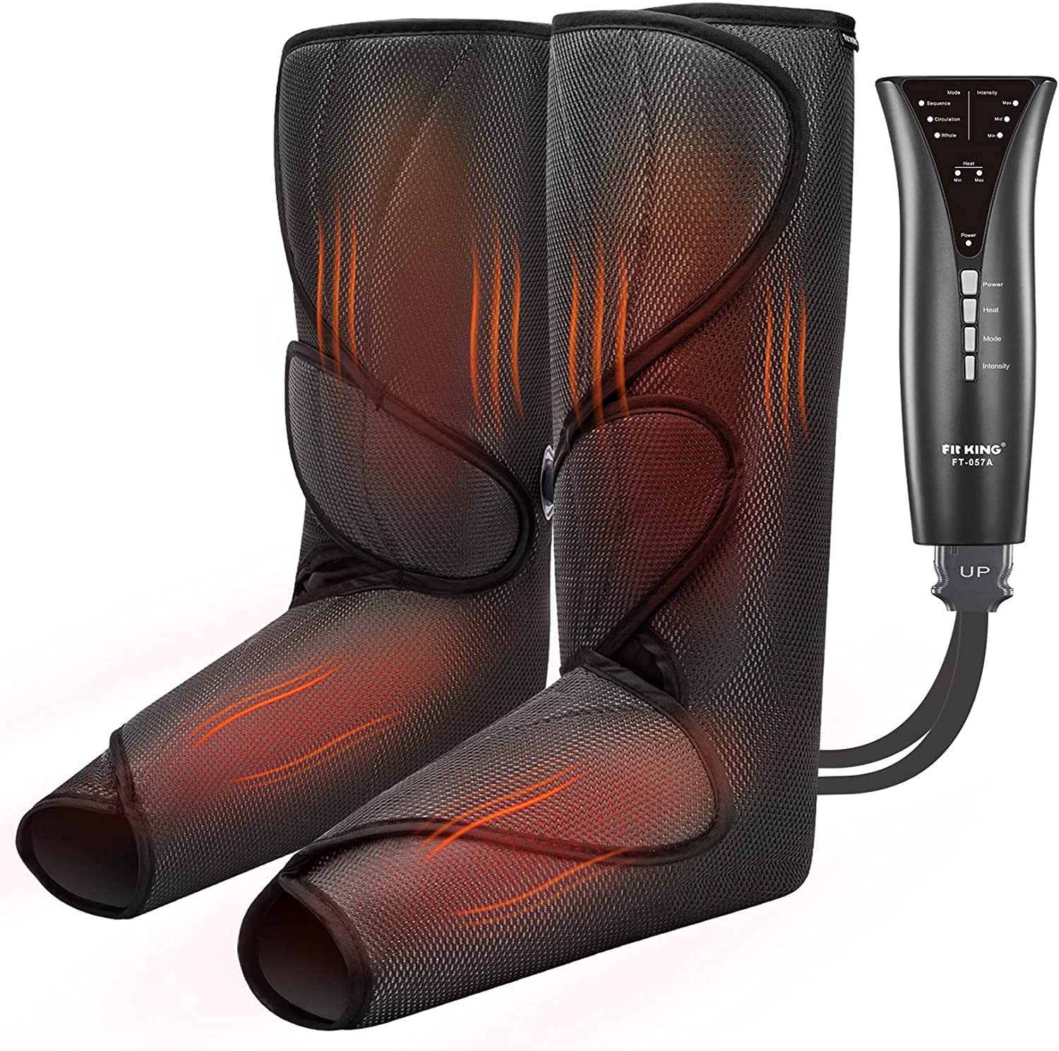 FIT KING Leg Massager with Heat - Recovery Boots for Foot & Calf Compression Massage - Relieves Pain, Swelling, Edema & RLS - Improves Blood Circulation - Perfect for Post-Workout Recovery, Office Workers & Pregnancy Swollen Legs Relief