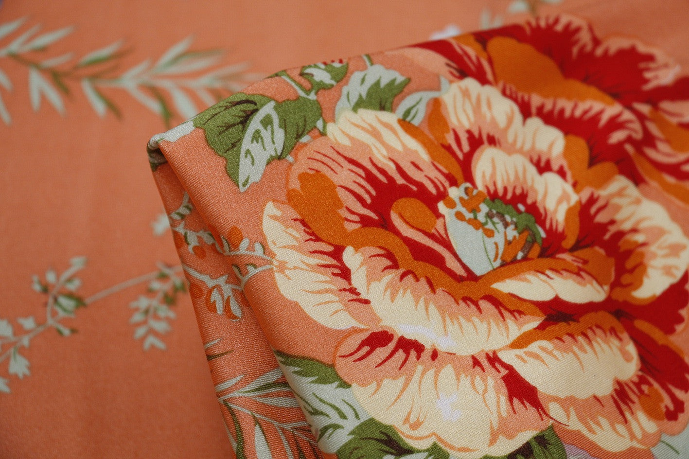Apricot Floral Stretch Swimwear Fabric - Soft, Comfortable & Quick-Drying Material for Swimsuits, Bikinis & Beachwear - Perfect for Summer Swimwear Designs & DIY Projects