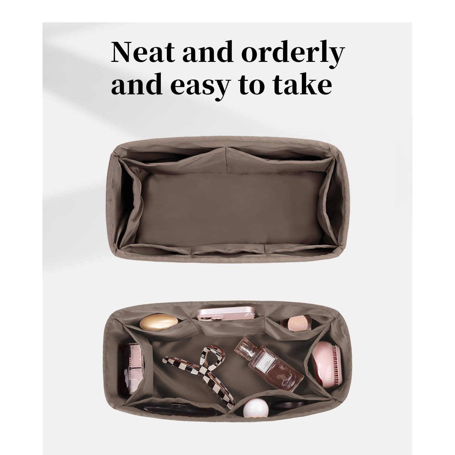 Hermes Garden Party 30 Bag Organizer - Silk Fabric Insert with Pockets for Luxury Totes (Etoupe Grey) - Perfect for Travel & Work