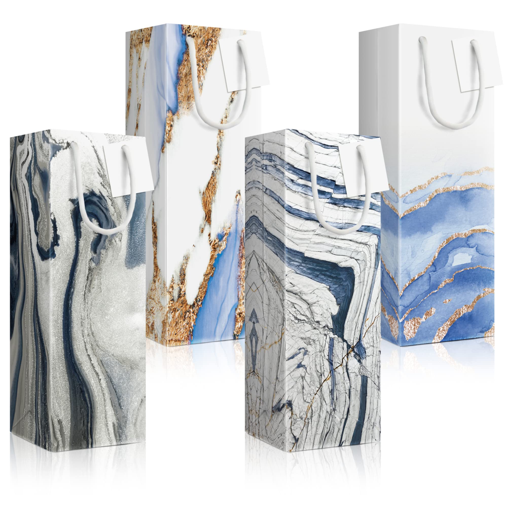 Luxury Marble Design Wine Bottle Gift Bags - Set of 12 Tall Elegant Wine Bags for Wedding, Anniversary & Holiday Gifting - Perfect for Champagne, Liquor & Wine Bottles