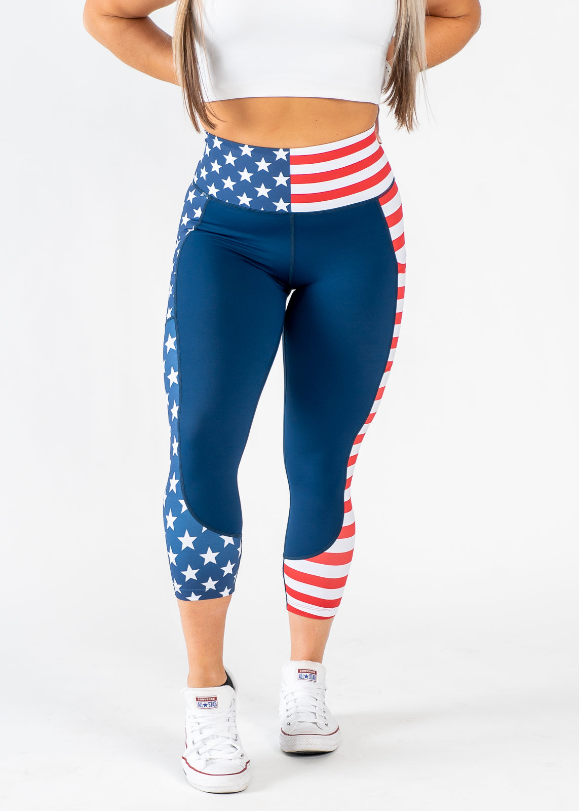 Red White and Blue Patriotic Capri Pants | Stars and Stripes Design | Perfect for 4th of July, Memorial Day & Summer BBQs