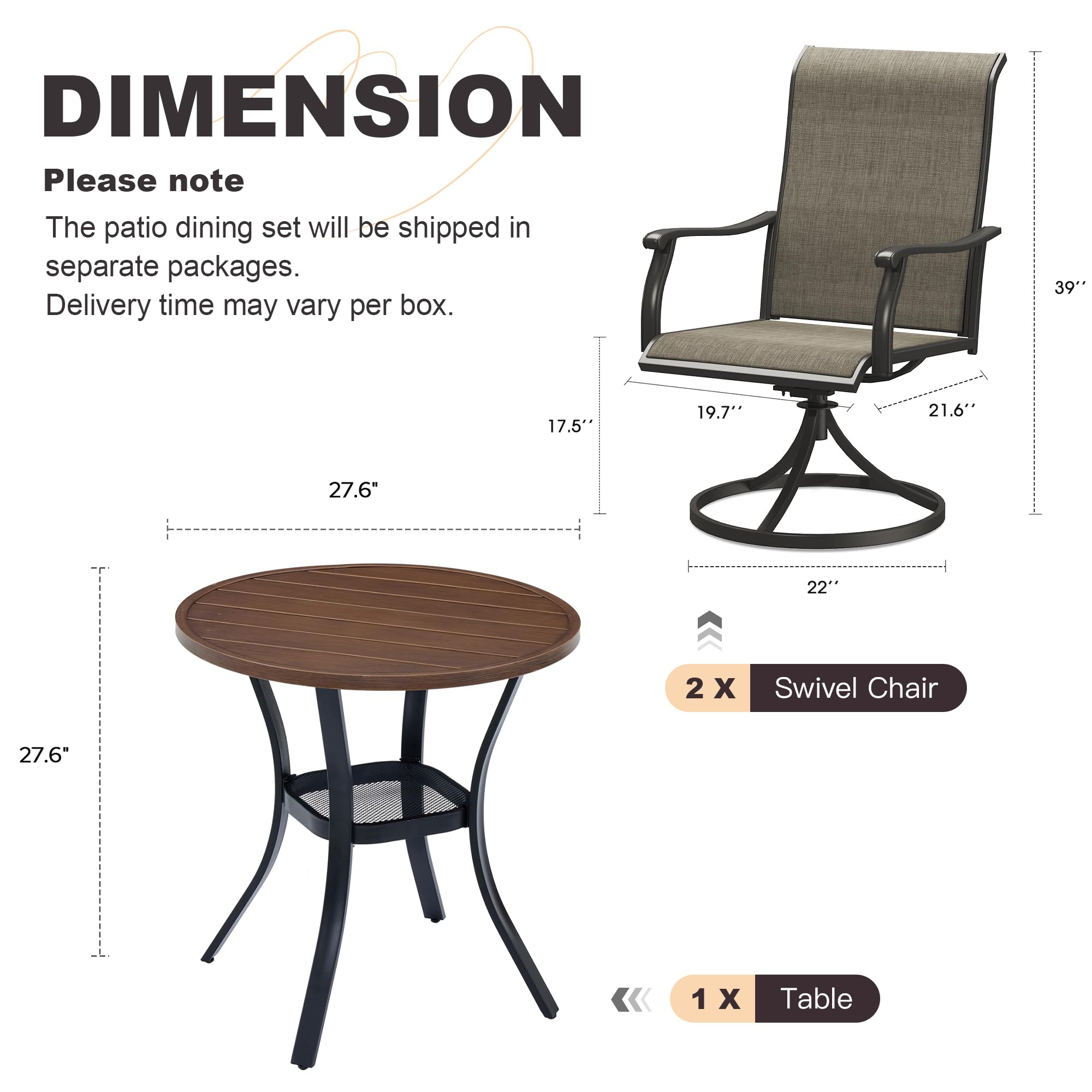 VICLLAX 3-Piece Outdoor Bistro Set - 27.6