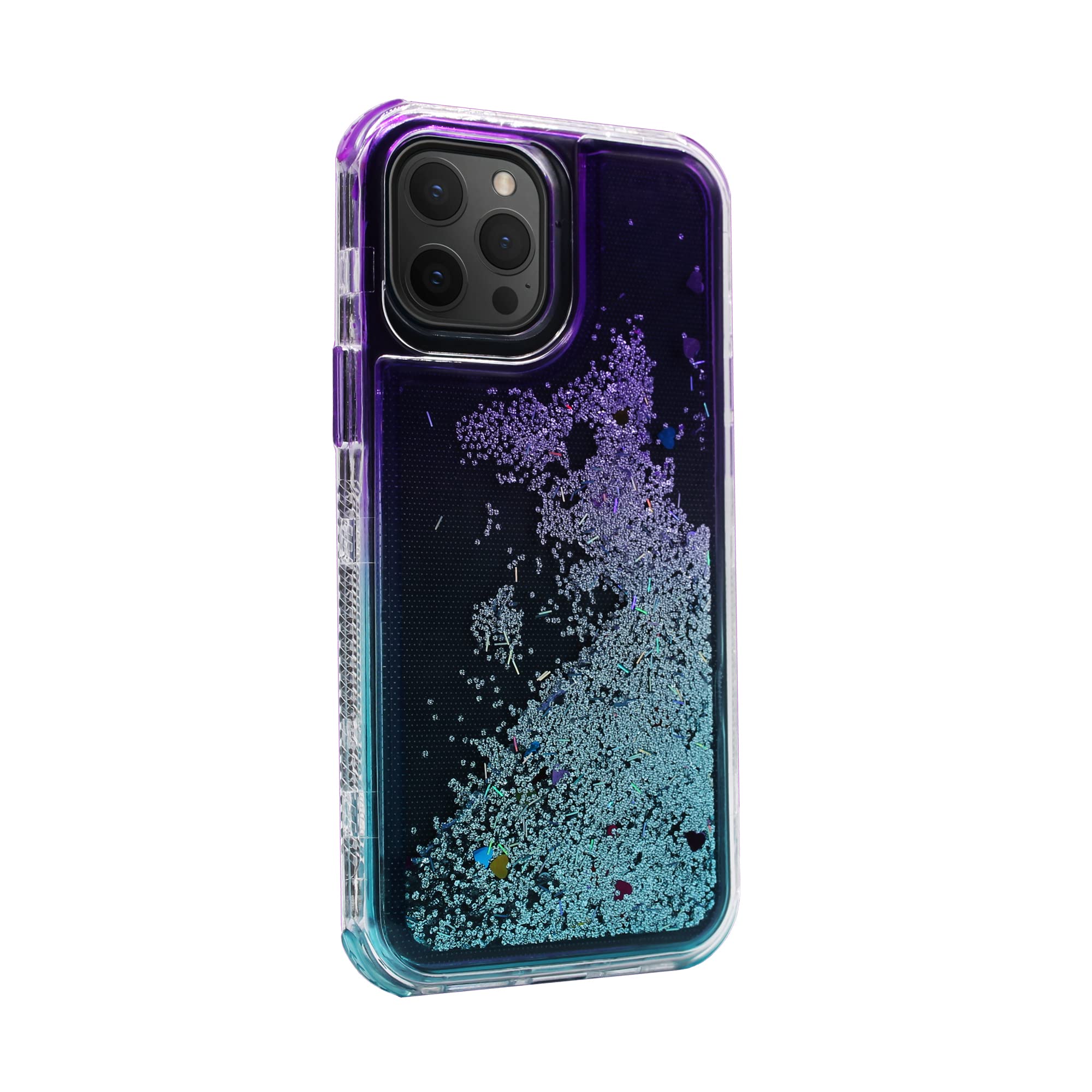 Shockproof Glitter Phone Case for iPhone 12 Pro Max - Cute 2-Tone Moving Sand Cover with Anti-Scratch Protection | Stylish Purple & Sky Blue Design | Perfect for Daily Use, Travel, and Gift Giving
