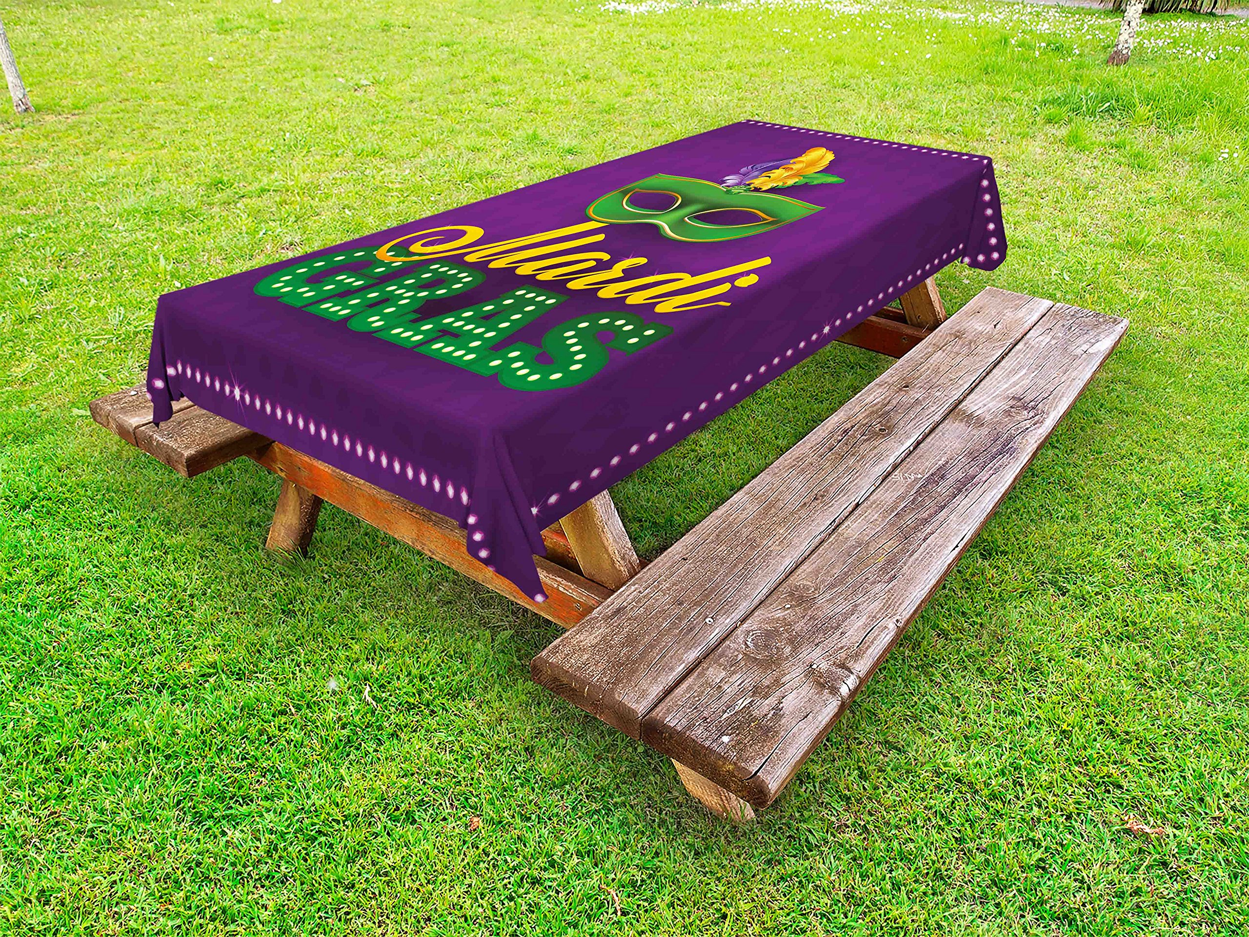 Ambesonne Mardi Gras Outdoor Tablecloth - Colorful Feather Design on Pastel Background, Washable Picnic Table Cover 58x84 Inches (Purple, Green, Yellow) | Perfect for Parties, BBQs, and Outdoor Dining
