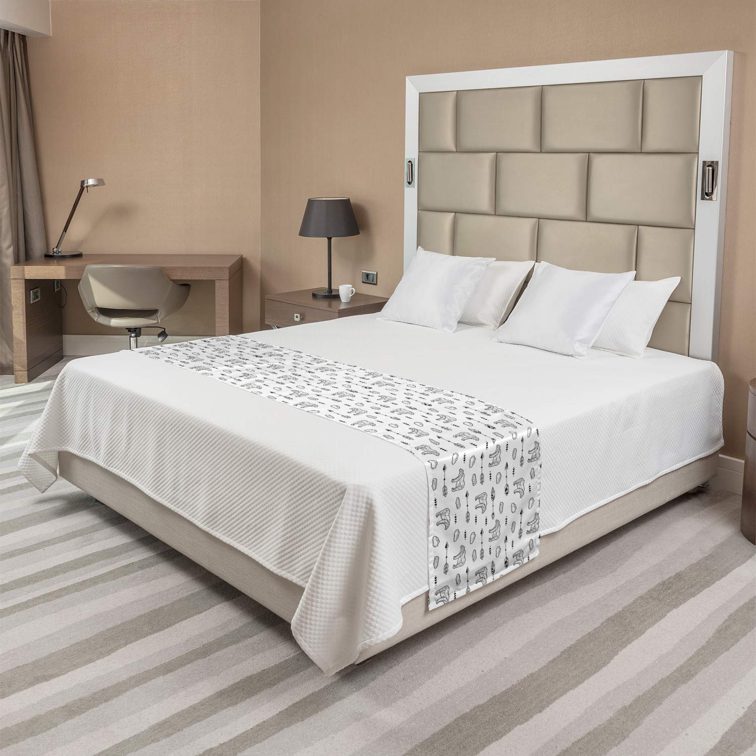 Ambesonne Polar Bear Bed Runner - Tribal Design with Arctic Wildlife & Arrow Patterns, Black & White Decorative Bedding Scarf for Hotels, Homes & Guest Rooms | Perfect for Winter Bedroom Decor & Cozy Cabin Styling