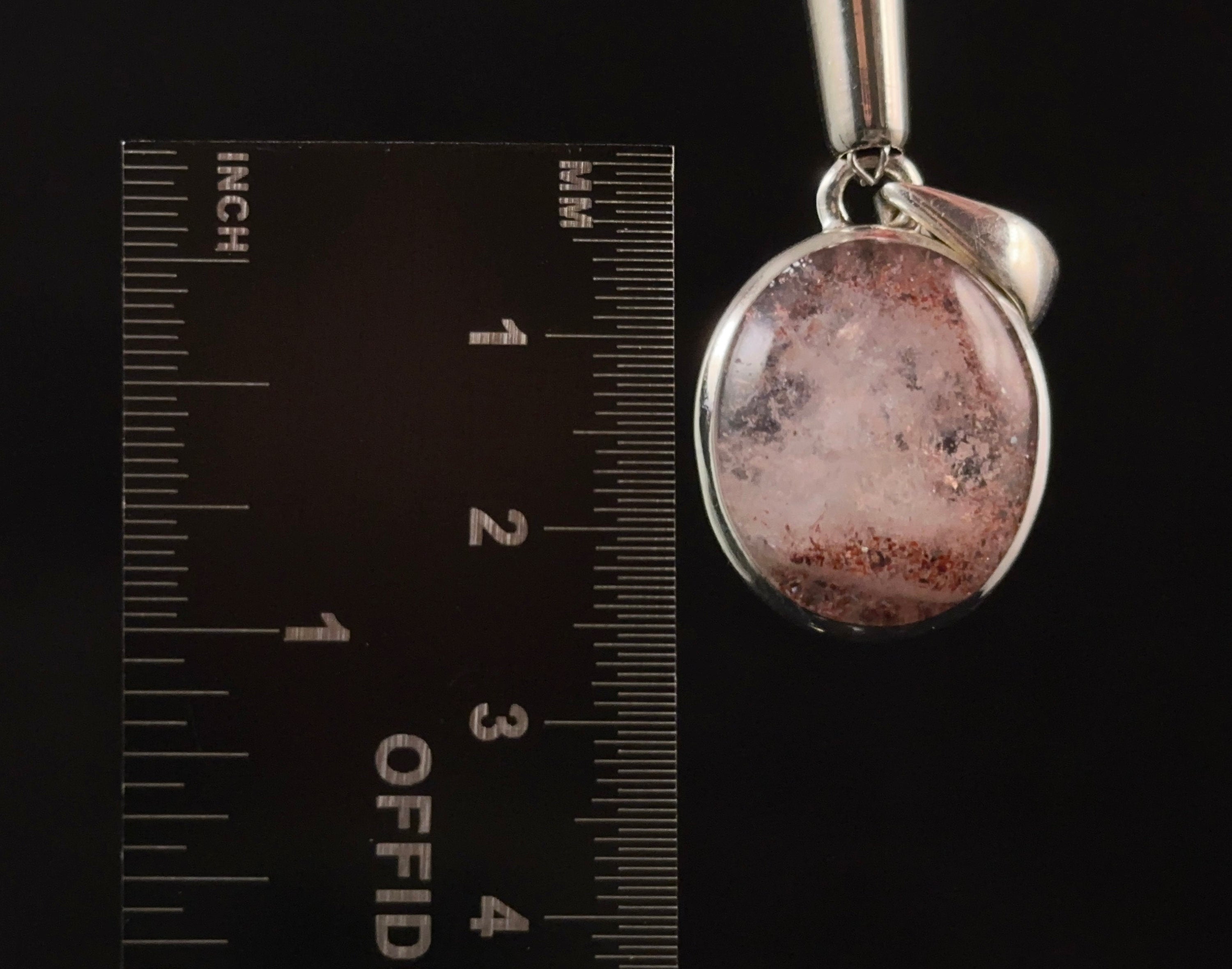 DISCO FIRE HEMATITE Phantom Quartz Crystal Pendant Necklace - Sterling Silver Fine Jewelry for Women - Healing Crystals & Stones Gift (53009) - Perfect for Meditation, Energy Healing & Spiritual Practices