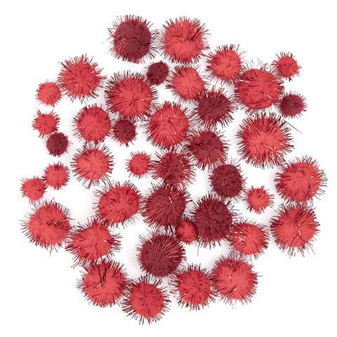 40 Pieces Red Tinsel Pom Poms for Christmas Tree Decorations, Party Supplies, DIY Crafts, and Home Decor