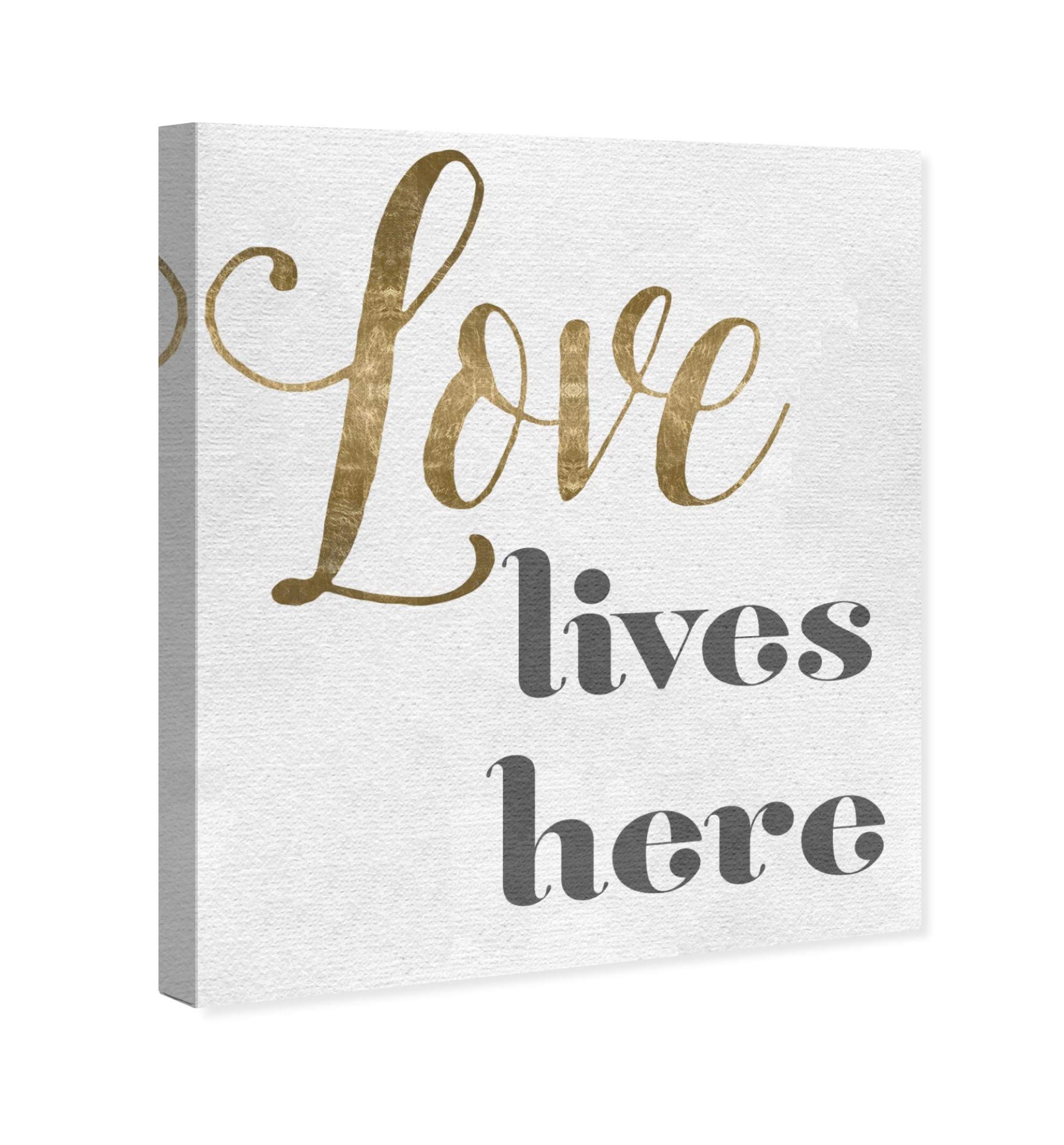 Oliver Gal Artist Co. 'Love Lives Here' Wall Art Canvas Print - 20x24 Inch Typography Quote Home Decor in Gold & Gray | Perfect for Living Room, Bedroom & Office Decor
