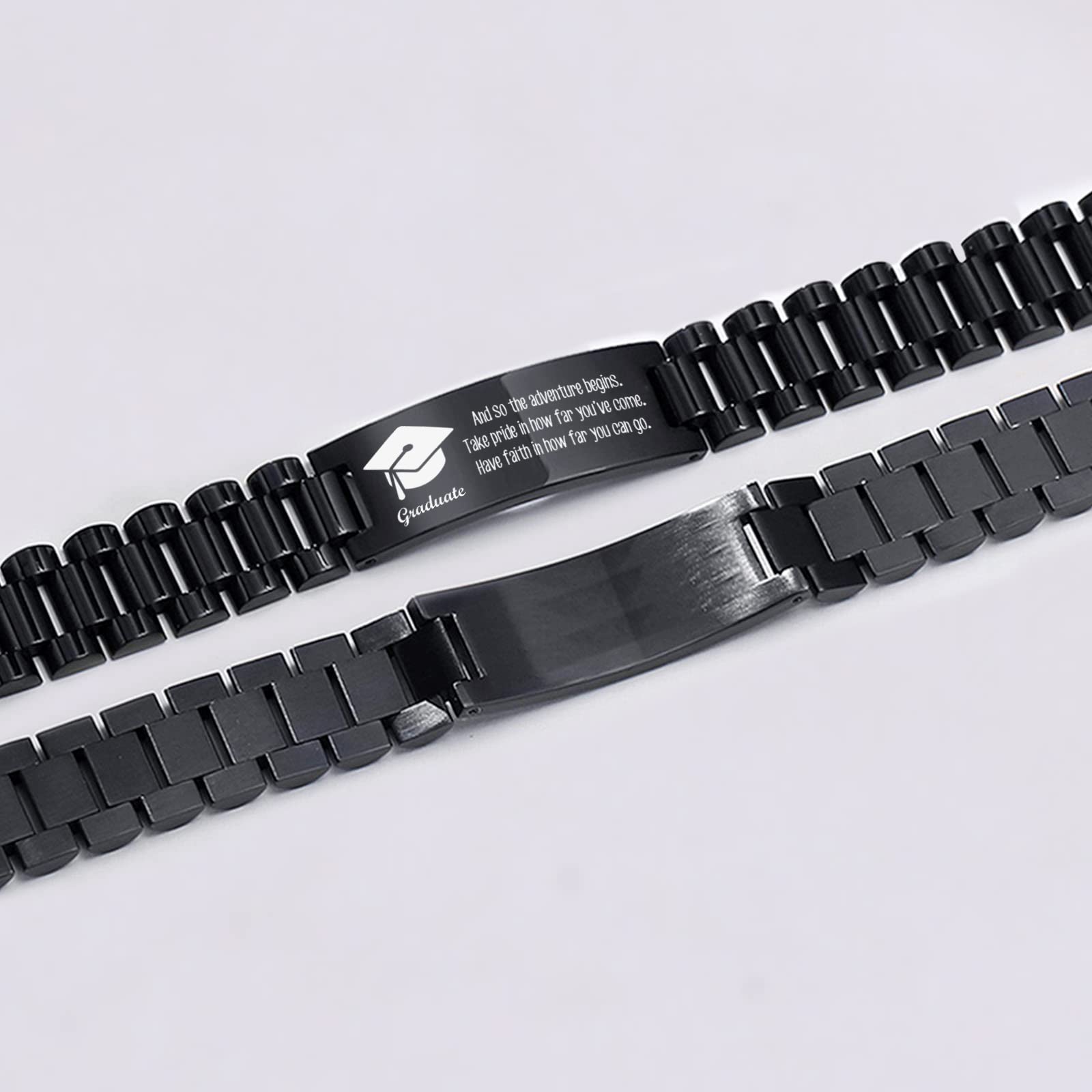 Custom Graduation Bracelet for Him - Inspirational Stainless Steel Link Bracelet - Class of 2025 College Graduate Gift - Personalized Engraving - Perfect for Commencement Ceremony & Alumni Reunion