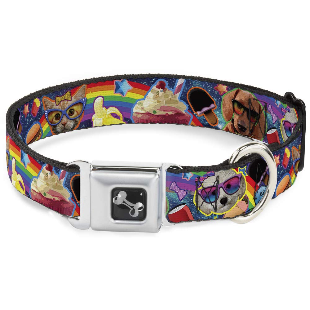 Buckle-Down Seatbelt Buckle Dog Collar - Rainbow Collage Design - 1.5