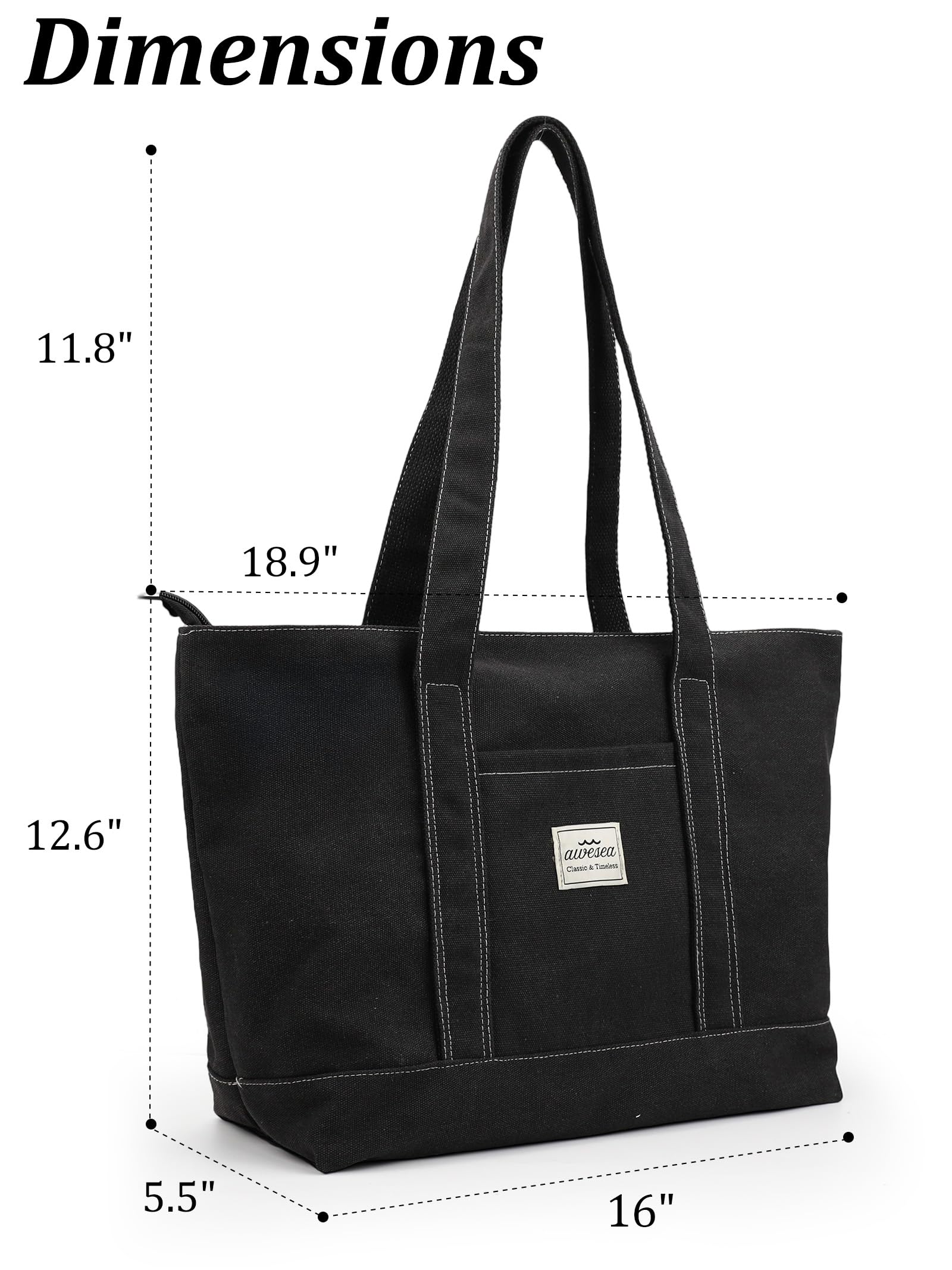 Stylish Large Canvas Tote Bag with Zipper for Women - Durable & Spacious Shoulder Bag with Front Pocket - Perfect for Work, Travel, Shopping & Beach Day Essentials