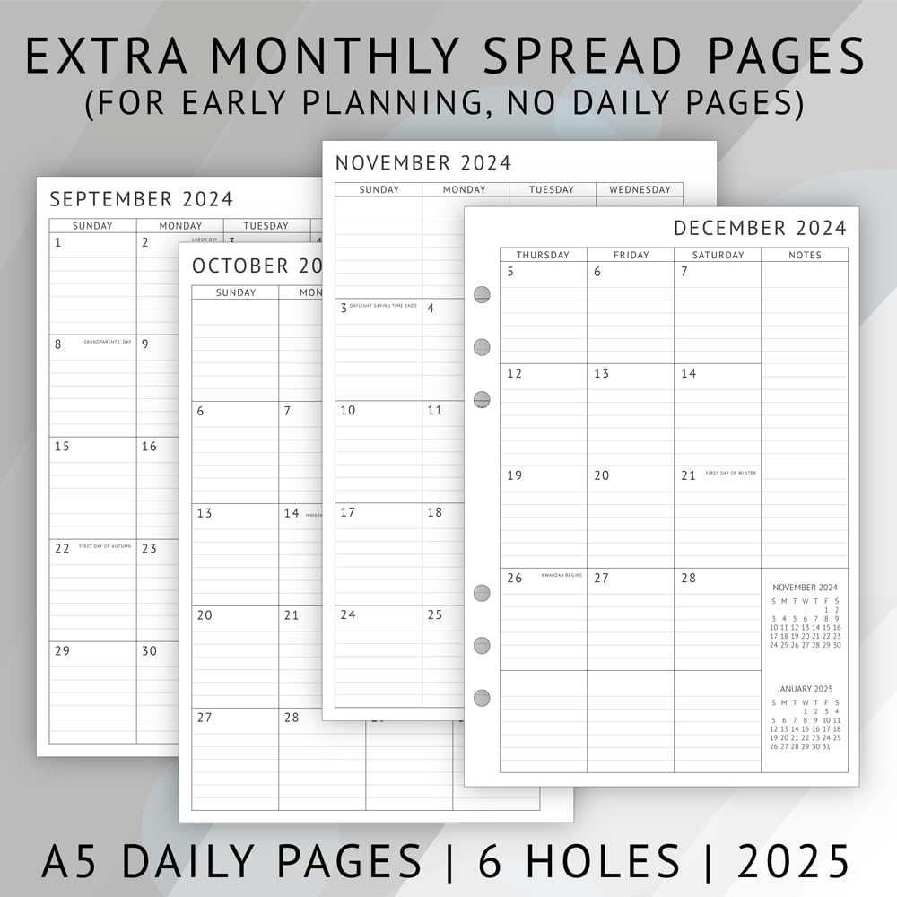Newestor 2025 Daily Planner Refills A5 Size - Filofax Compatible Organizer with Day Appointment Schedule, To-Do List & Monthly Tabs | 6-Hole Punched for Personal & Office Productivity | Perfect for Business Professionals, Students & Home Organization