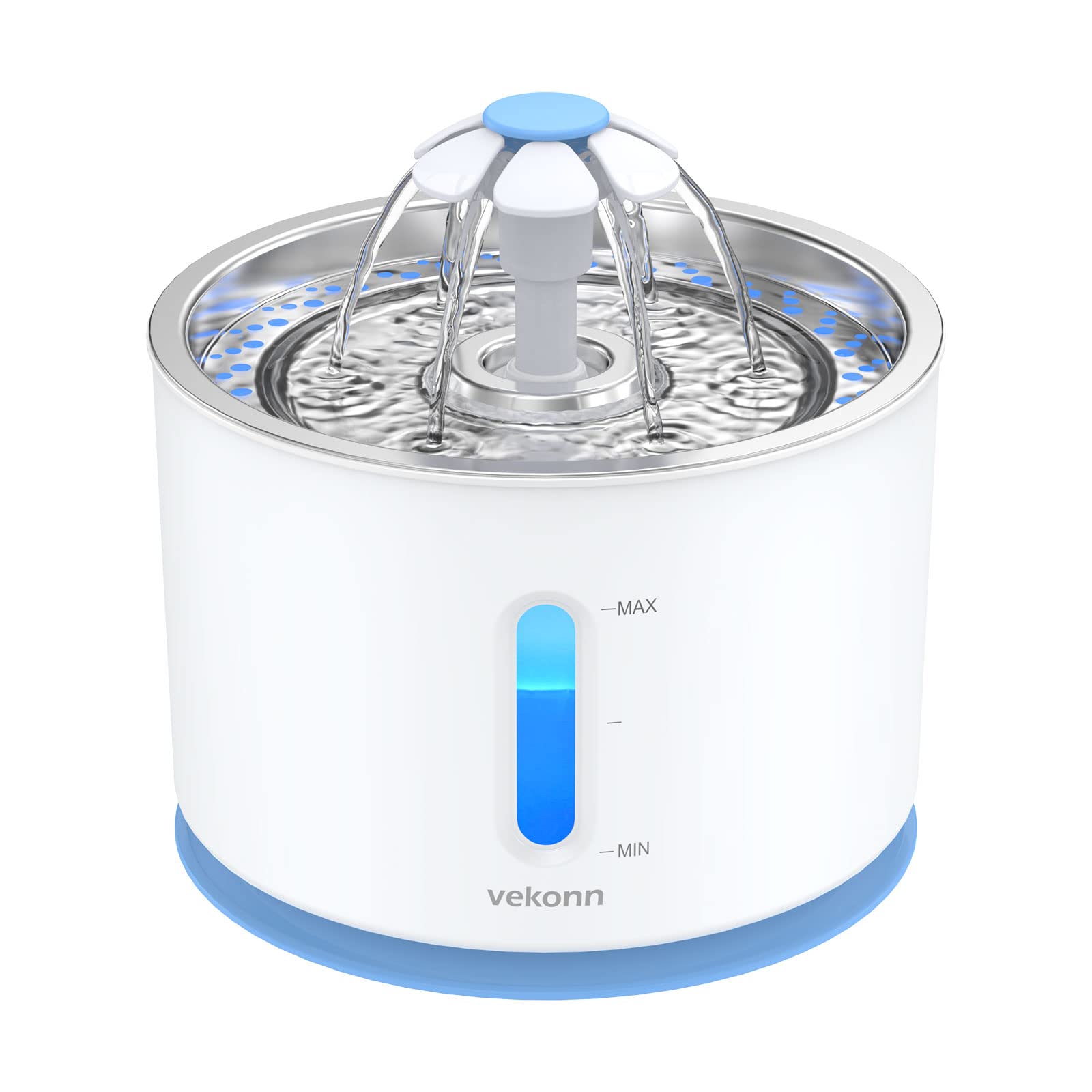Stainless Steel Cat Water Fountain with LED Light & Water Level Window - Automatic Pet Drinking Fountain for Small Dogs & Cats (Blue) - Perfect for Home, Office, or Travel Use
